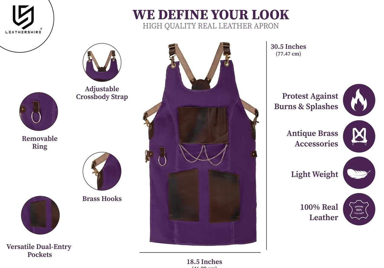 The Montana New Style Purple Canvas and Leather Apron