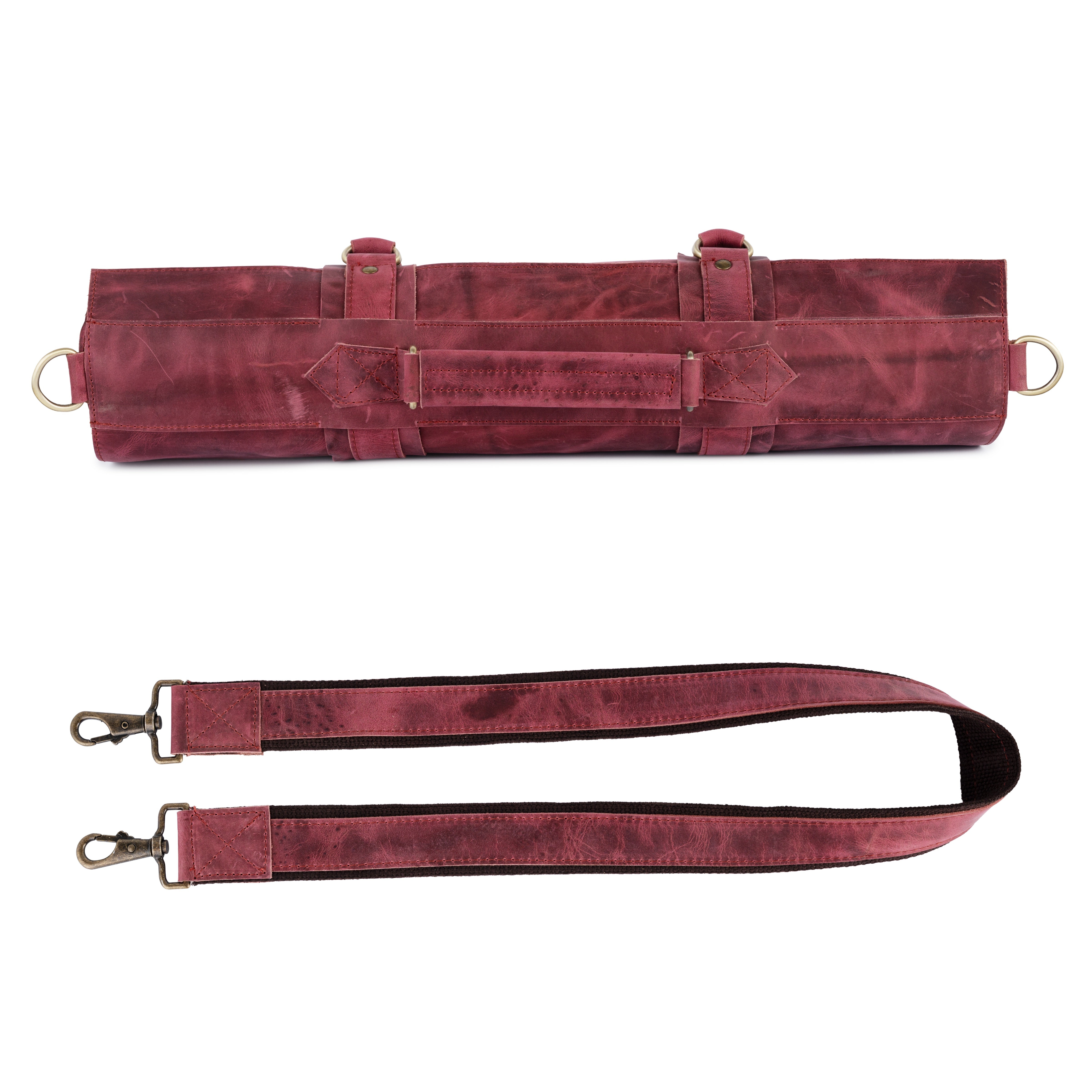 The New Jersey Red Crazy Horse Pull up Leather Knife roll - Biggy