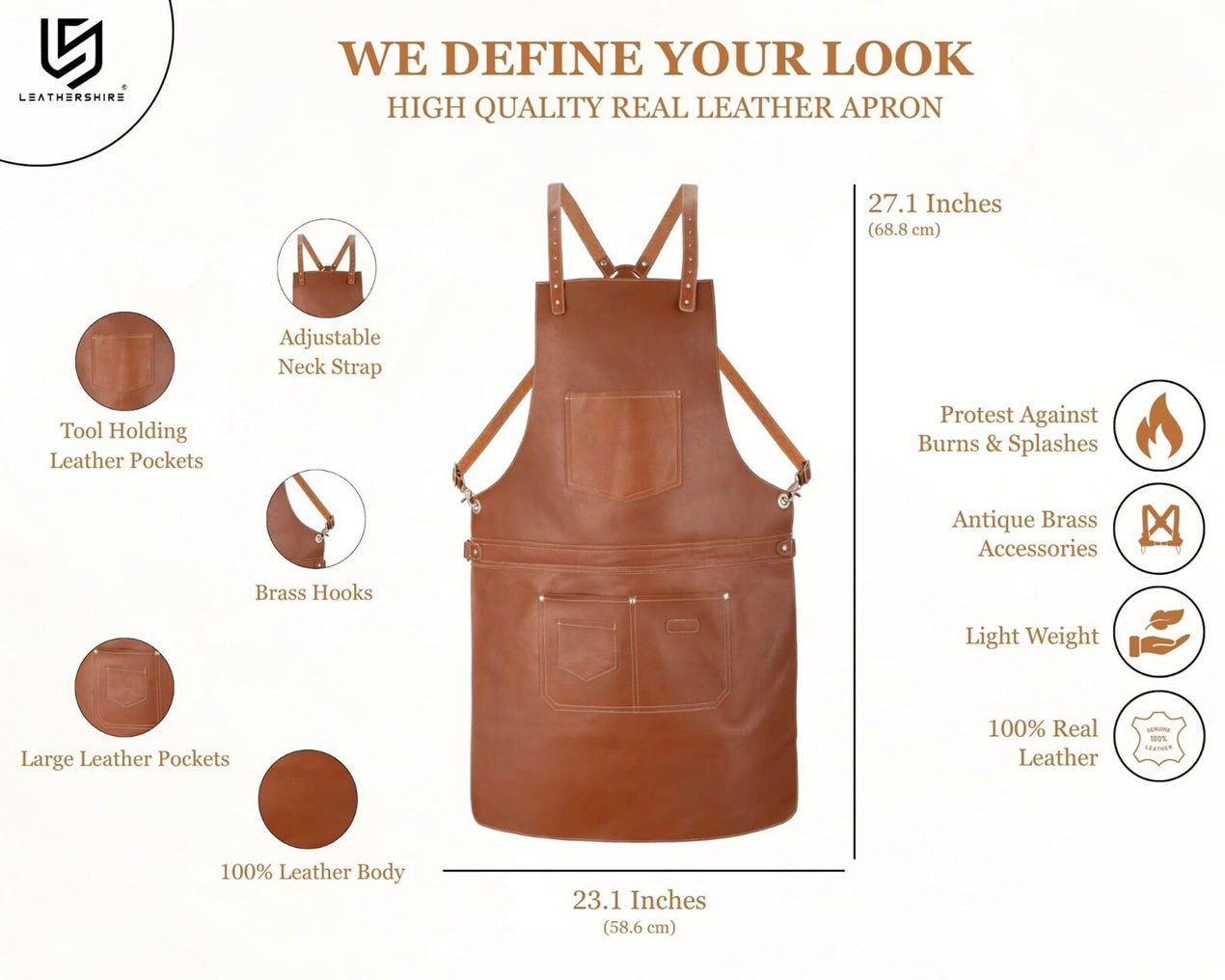 The Arizona Tan Brown Full Grain Leather Crossbody Apron