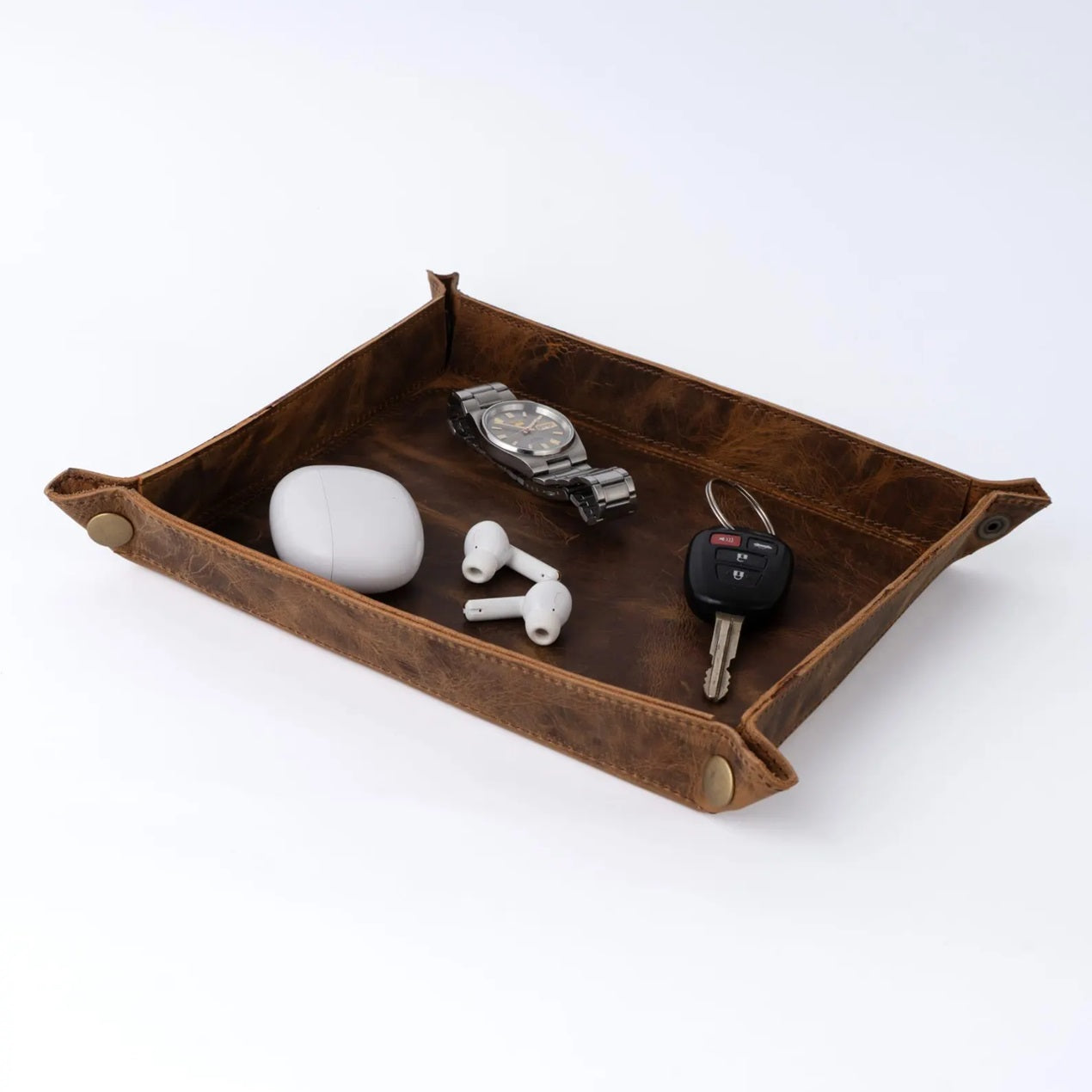 Handmade Full Grain Tan Brown crazy Horse Pull Up leather tray