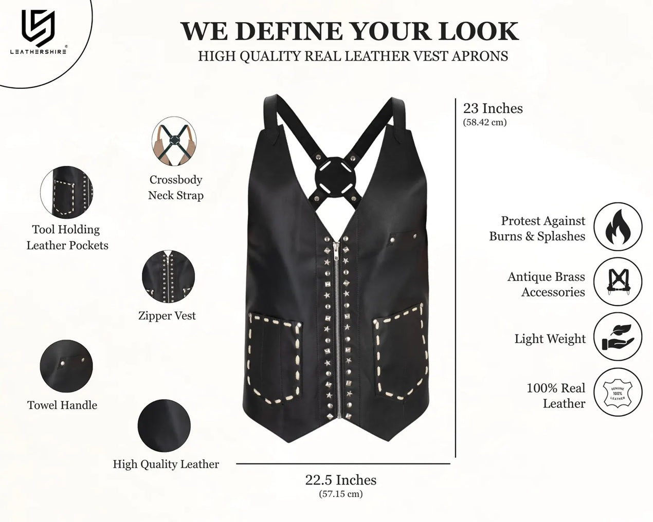 The Essex Black Leather Vest for Barbers and Bartenders