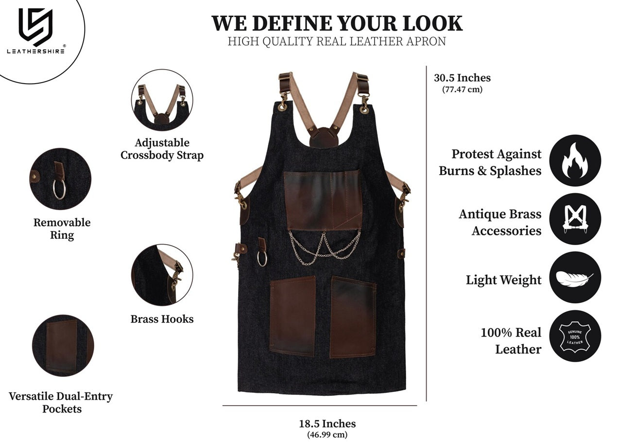 The Montana New Style Black Denim Canvas and Leather Apron