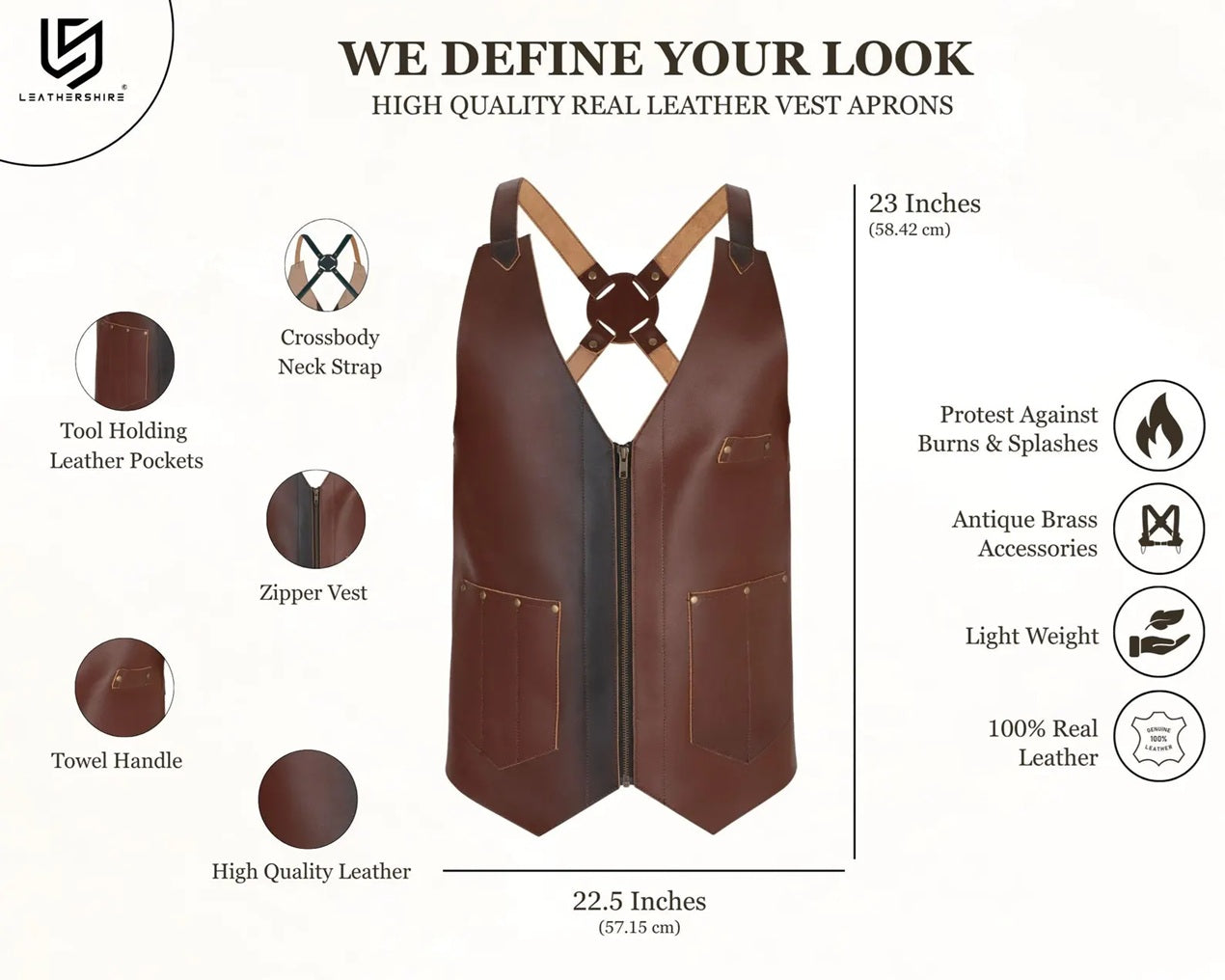 The Essex Tan Brown Leather Vest for Barbers and Bartenders