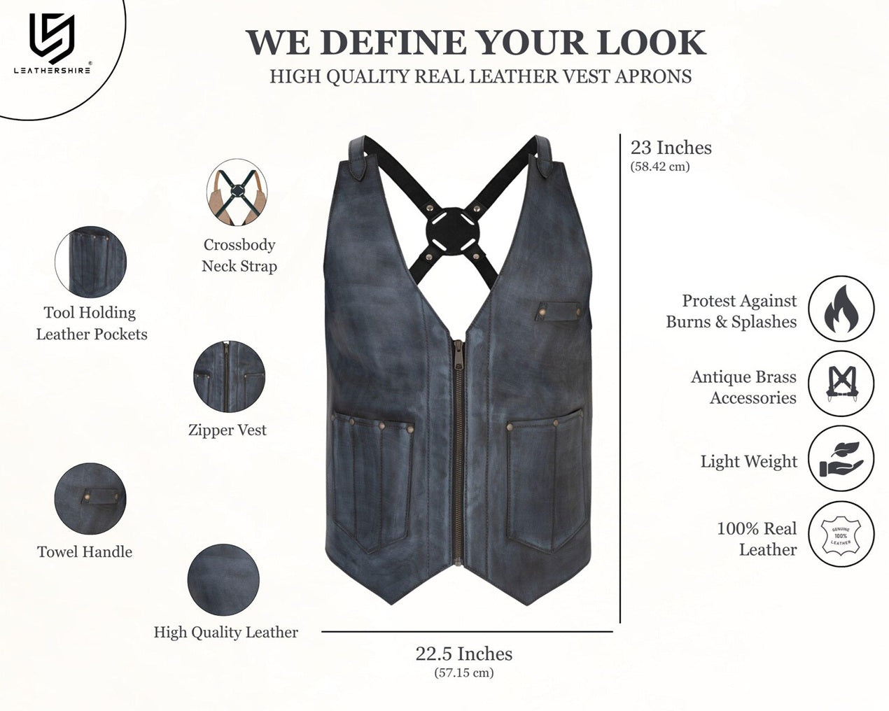 The Essex Waxed Black Leather Vest for Barbers and Bartenders