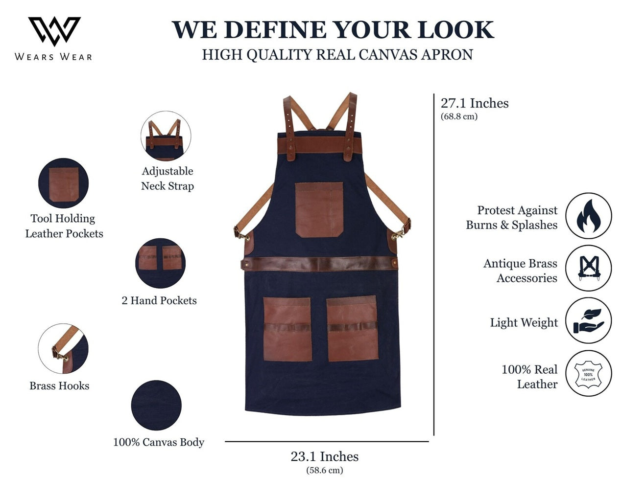 The Michigan Canvas Full Grain Handmade Leather Apron