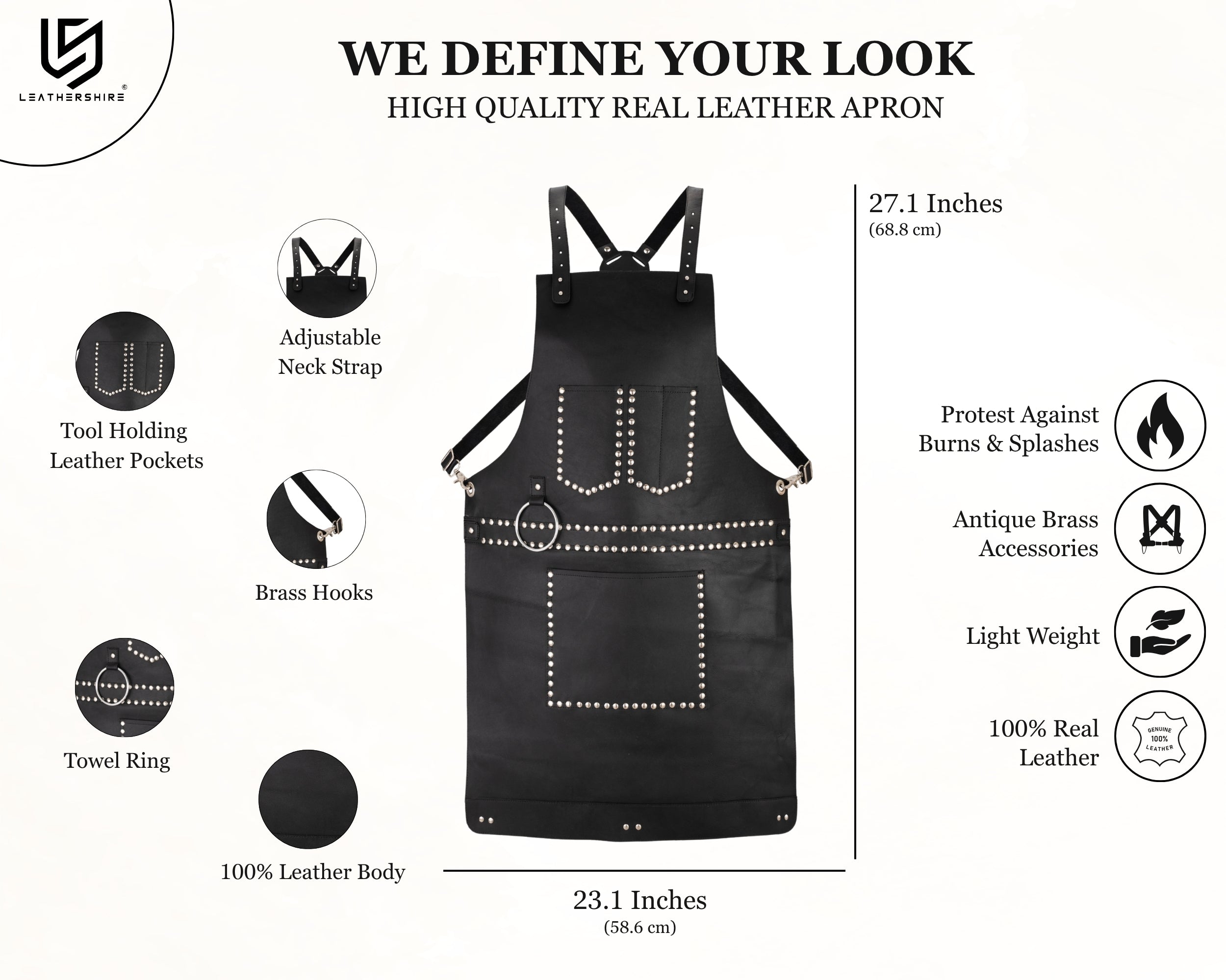 The Kentucky Black Leather Stud Apron