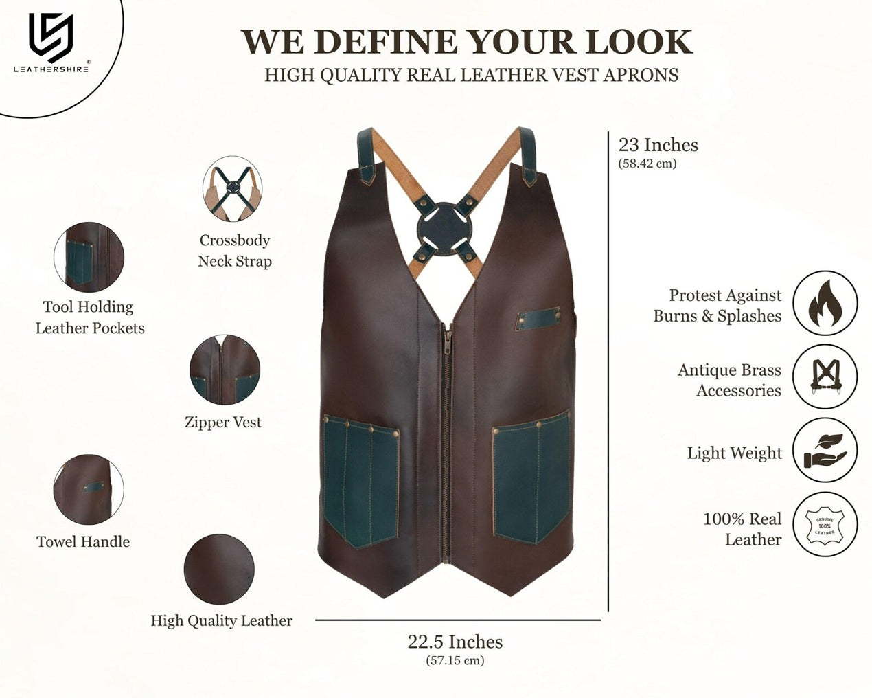 The Essex Dark Brown Leather Vest for Barbers and Bartenders