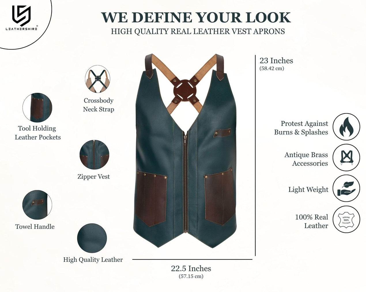 The Essex Green Leather Vest for Barbers and Bartenders