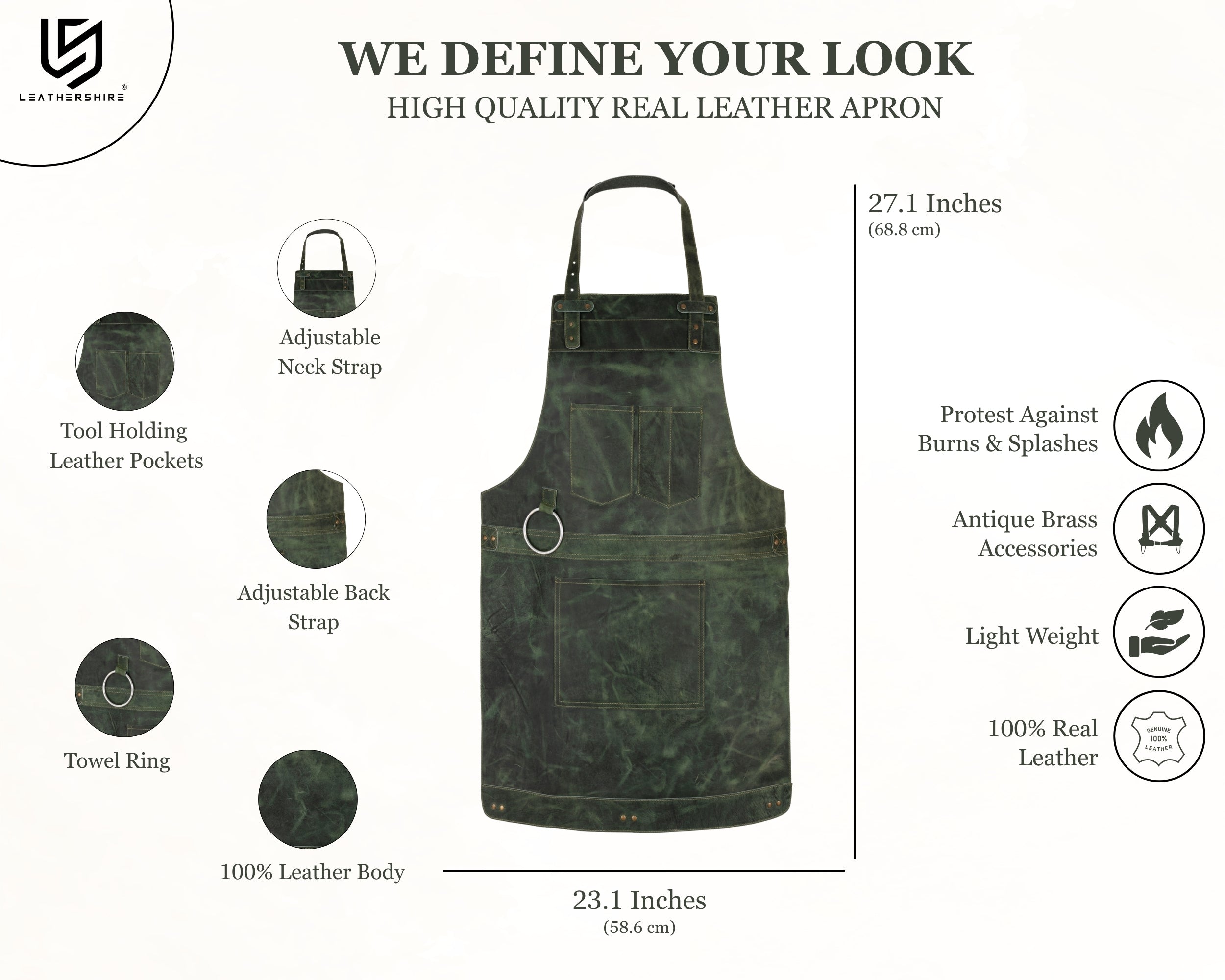 Olive Green Crazy Horse Pull up Leather apron
