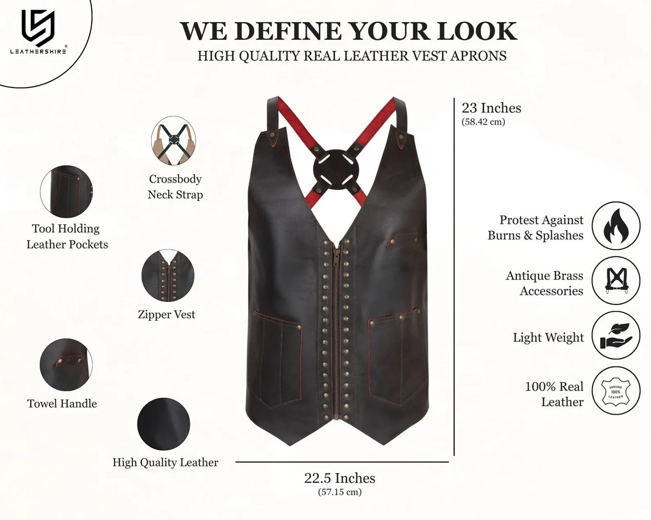 The Essex Chocolate Brown Rivet Leather Vest for Barbers and Bartenders