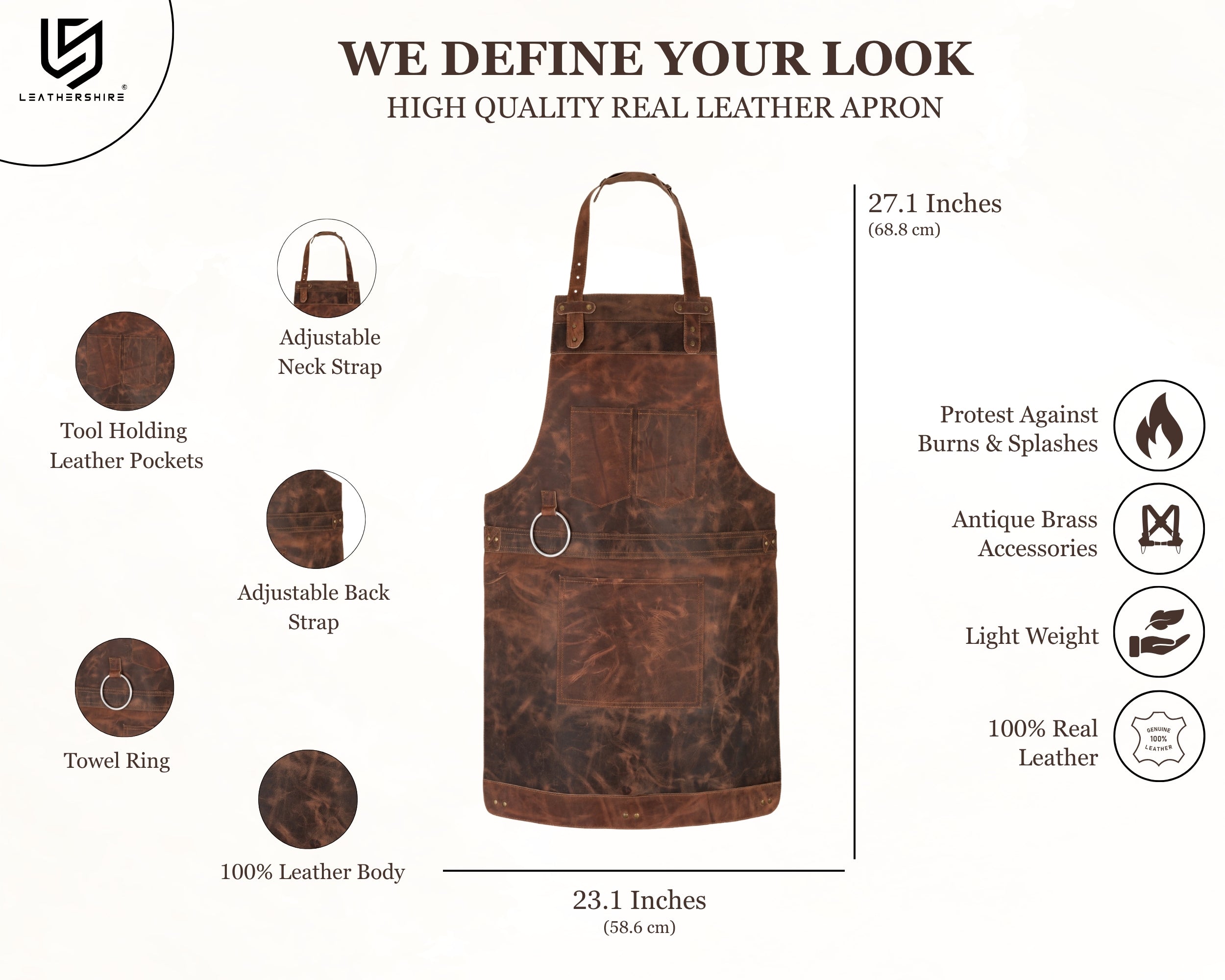 Dark Brown Crazy Horse Pull up Leather apron