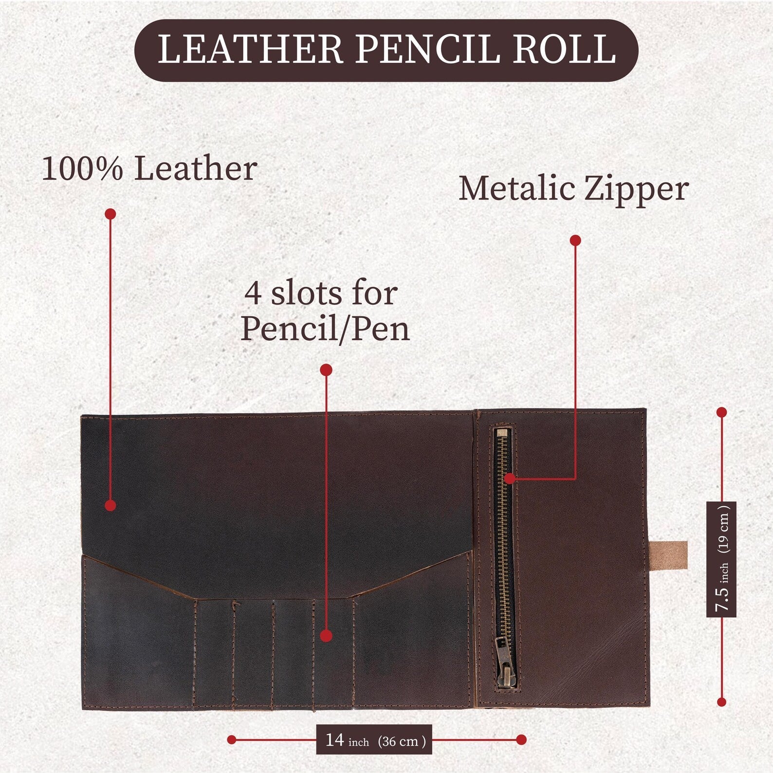 The Colorado Brown Leather Pencil Roll for School, Back to School Art Organizer