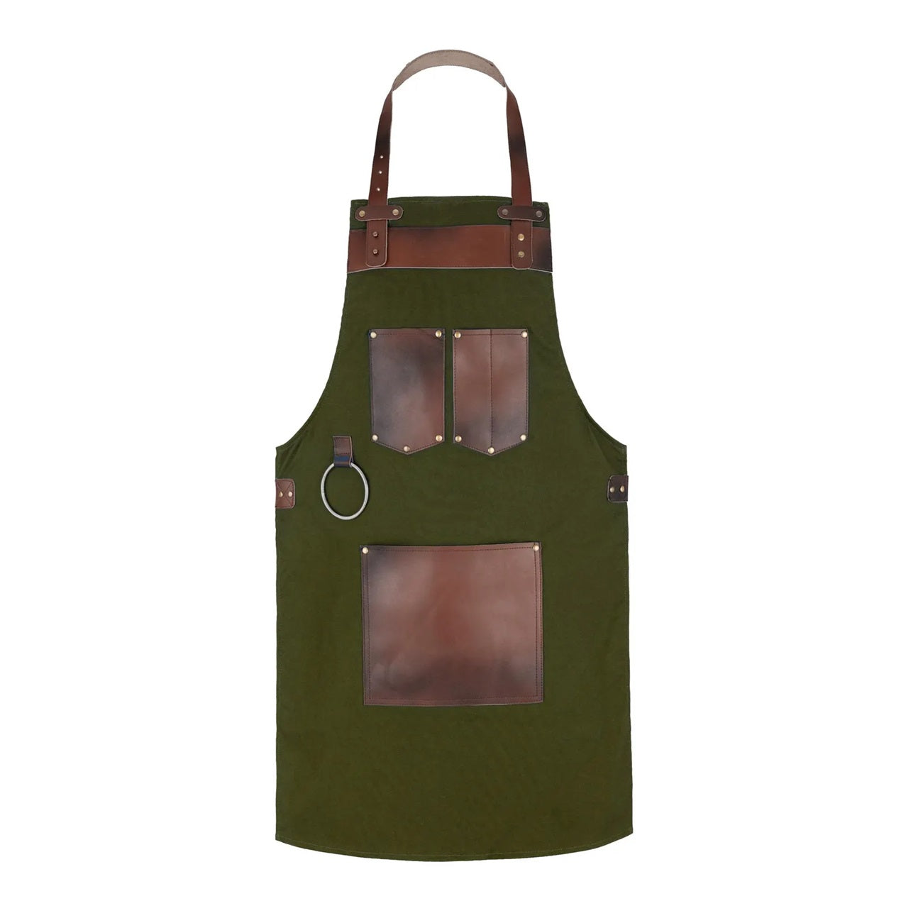 The Michigan Full Grain Handmade Brown Leather Pocket Canvas Apron