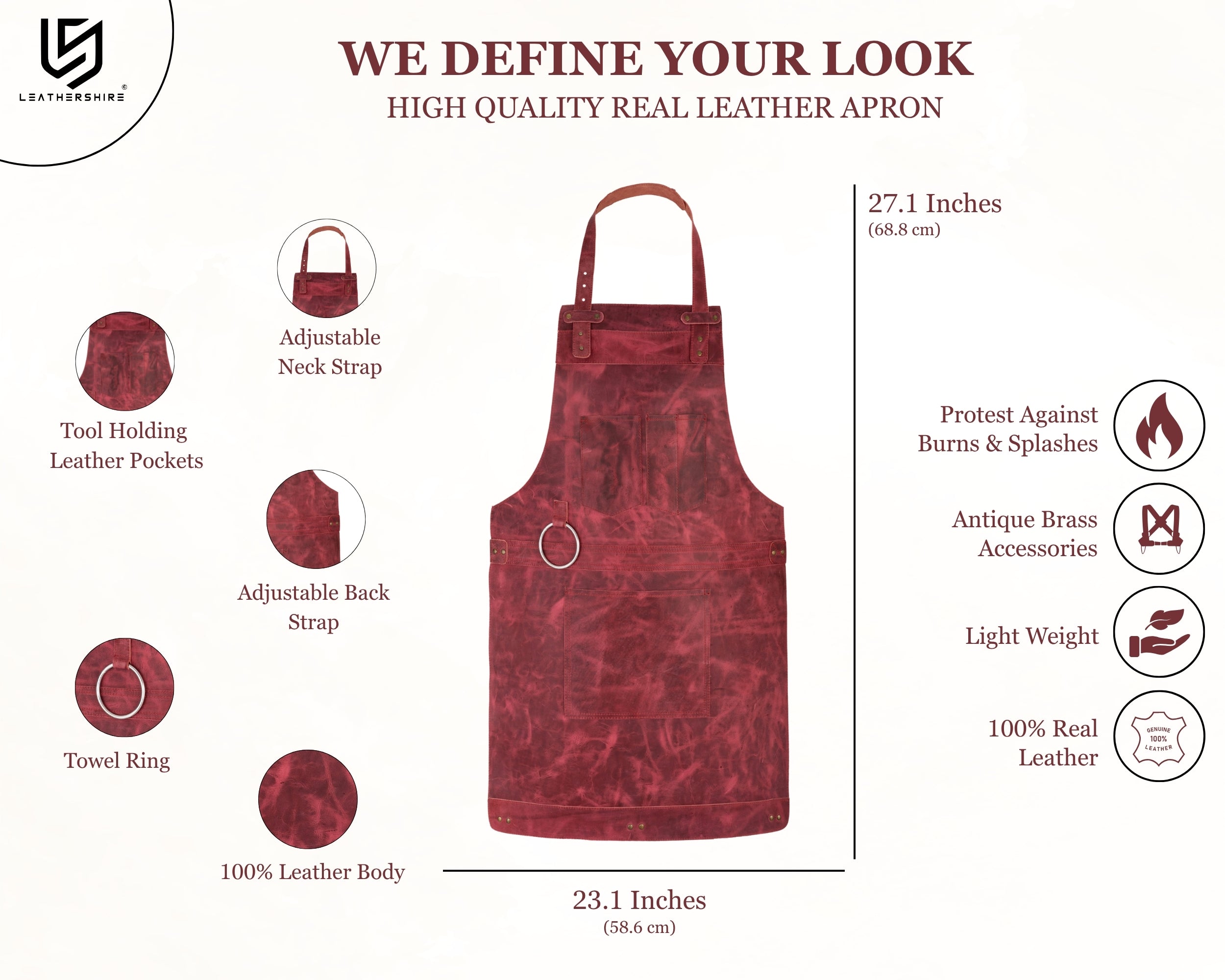Pink Rose Crazy Horse Pull up Leather apron
