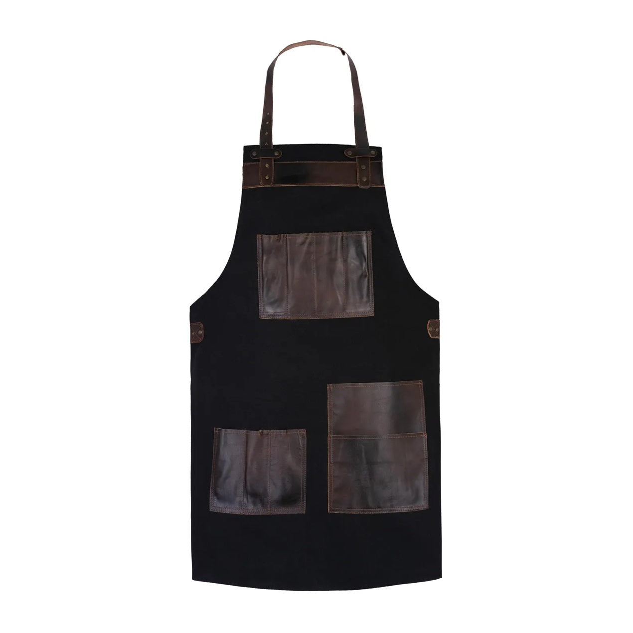 The Michigan Full Grain Handmade Brown Leather Pocket Canvas Apron