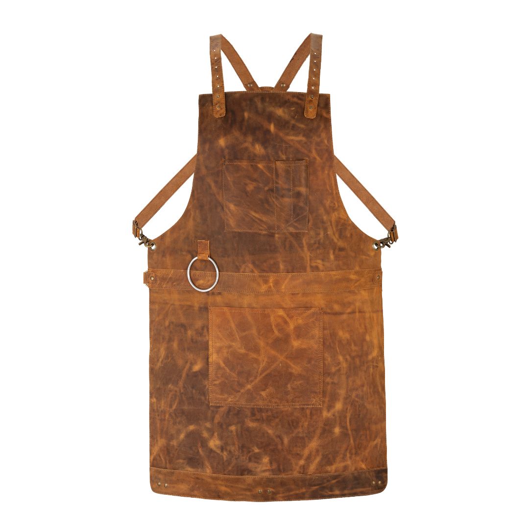 Tan Brown Leather Crossbody apron and Roll Gift Set