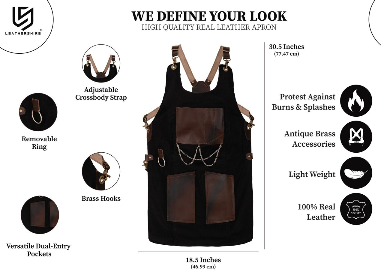 The Montana New Style Black Canvas and Leather Apron