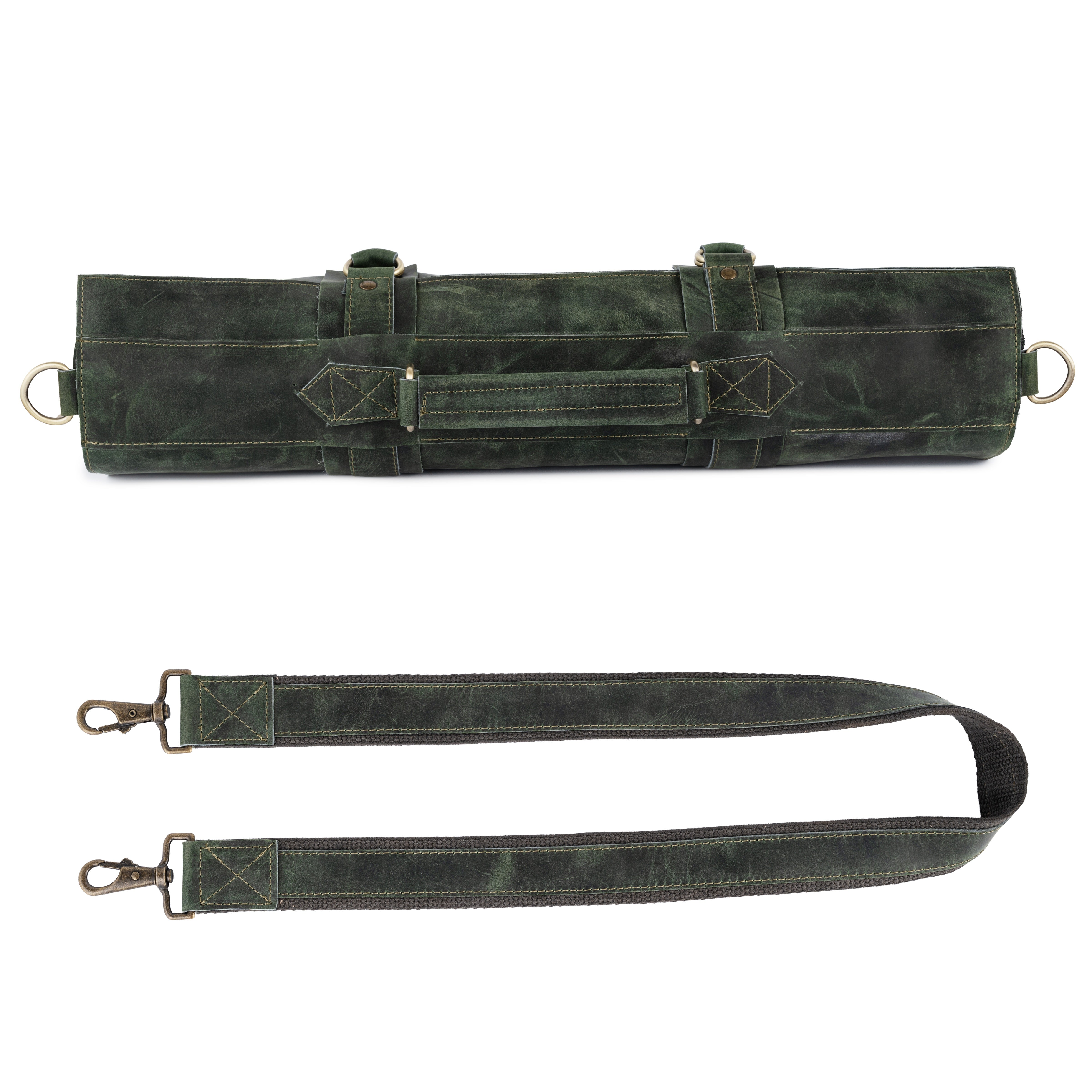 The New Jersey Dark Green Crazy Horse Pull up Leather Knife roll - Biggy