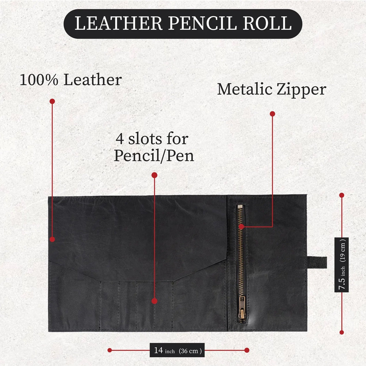 The Colorado Black Leather Pencil Roll for School, Back to School Art Organizer