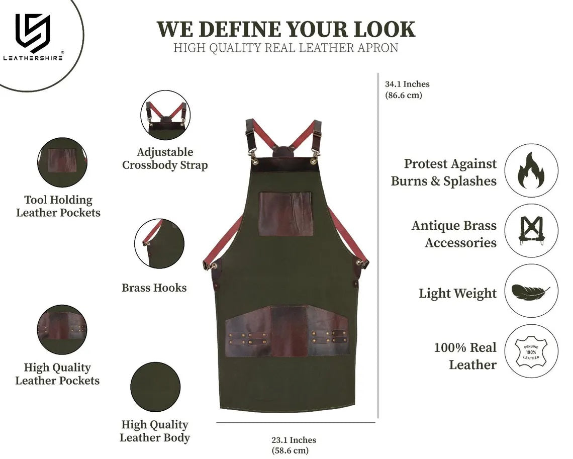 The Montana Canvas Apron with Leather pockets
