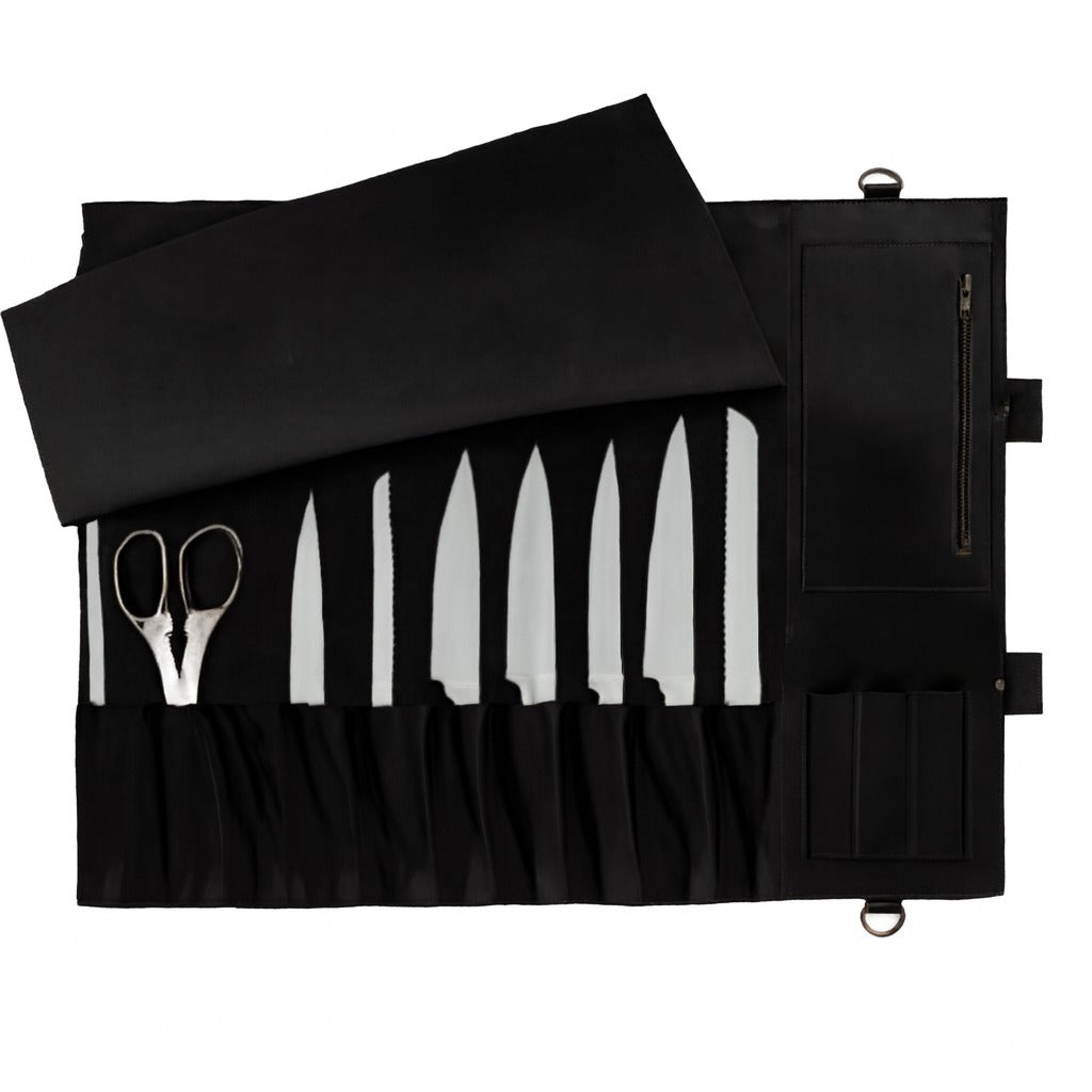 The Hawaii Full Grain 11 Pocket Handmade Black Leather knife Roll