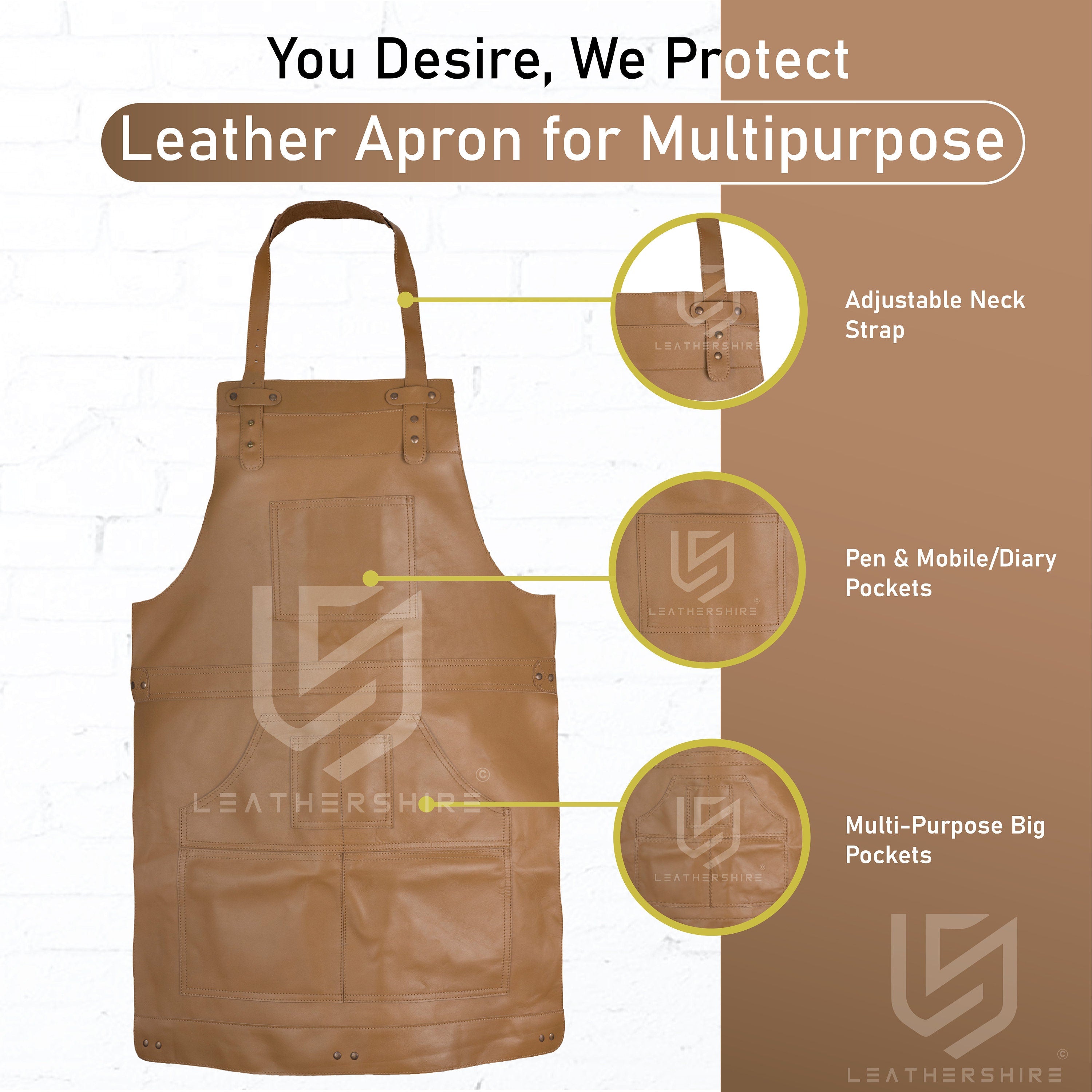 The Montana and Wear Top Grain Brown Leather Working Apron