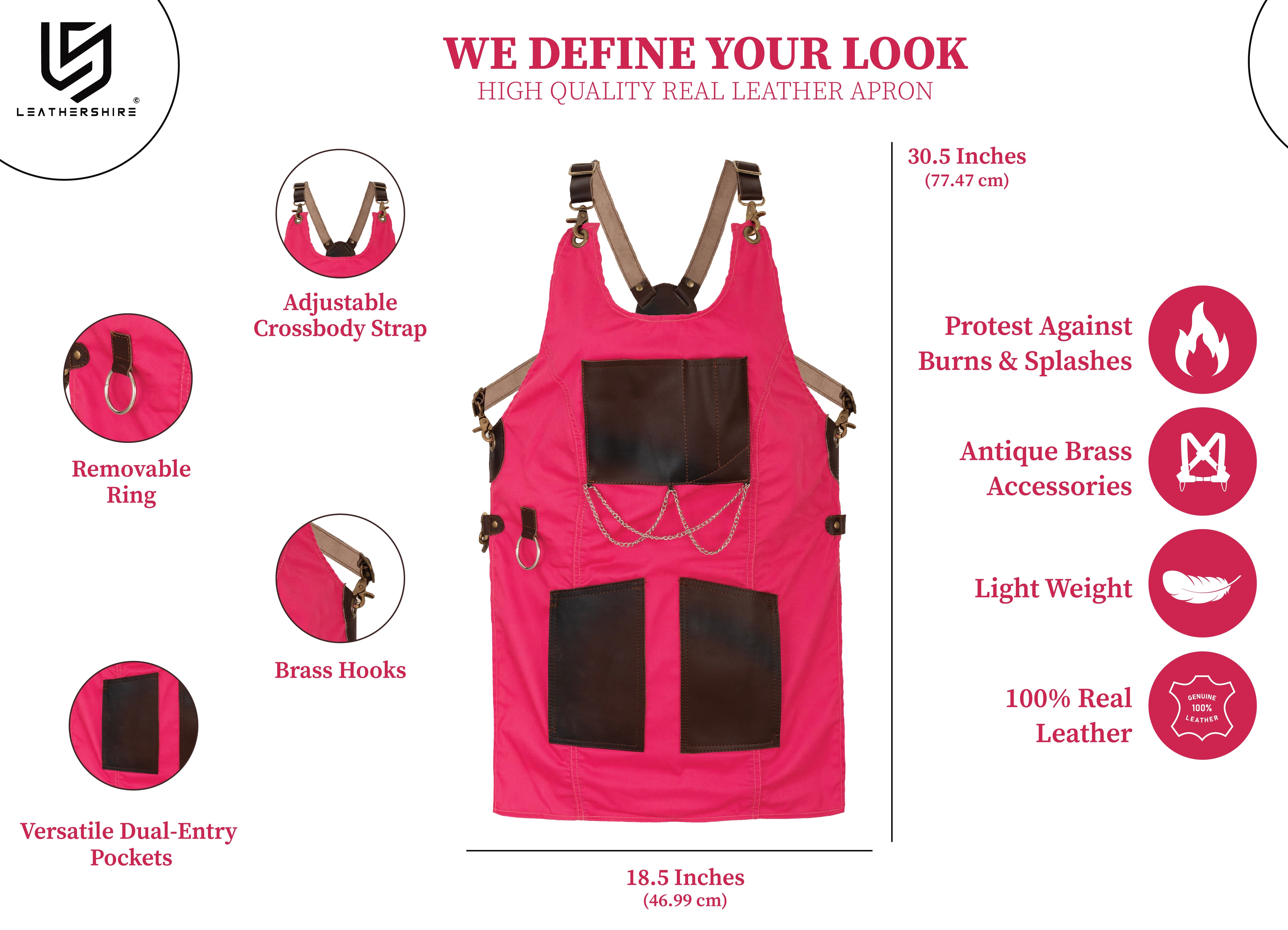 The Montana New Style Pink Canvas and Leather Apron