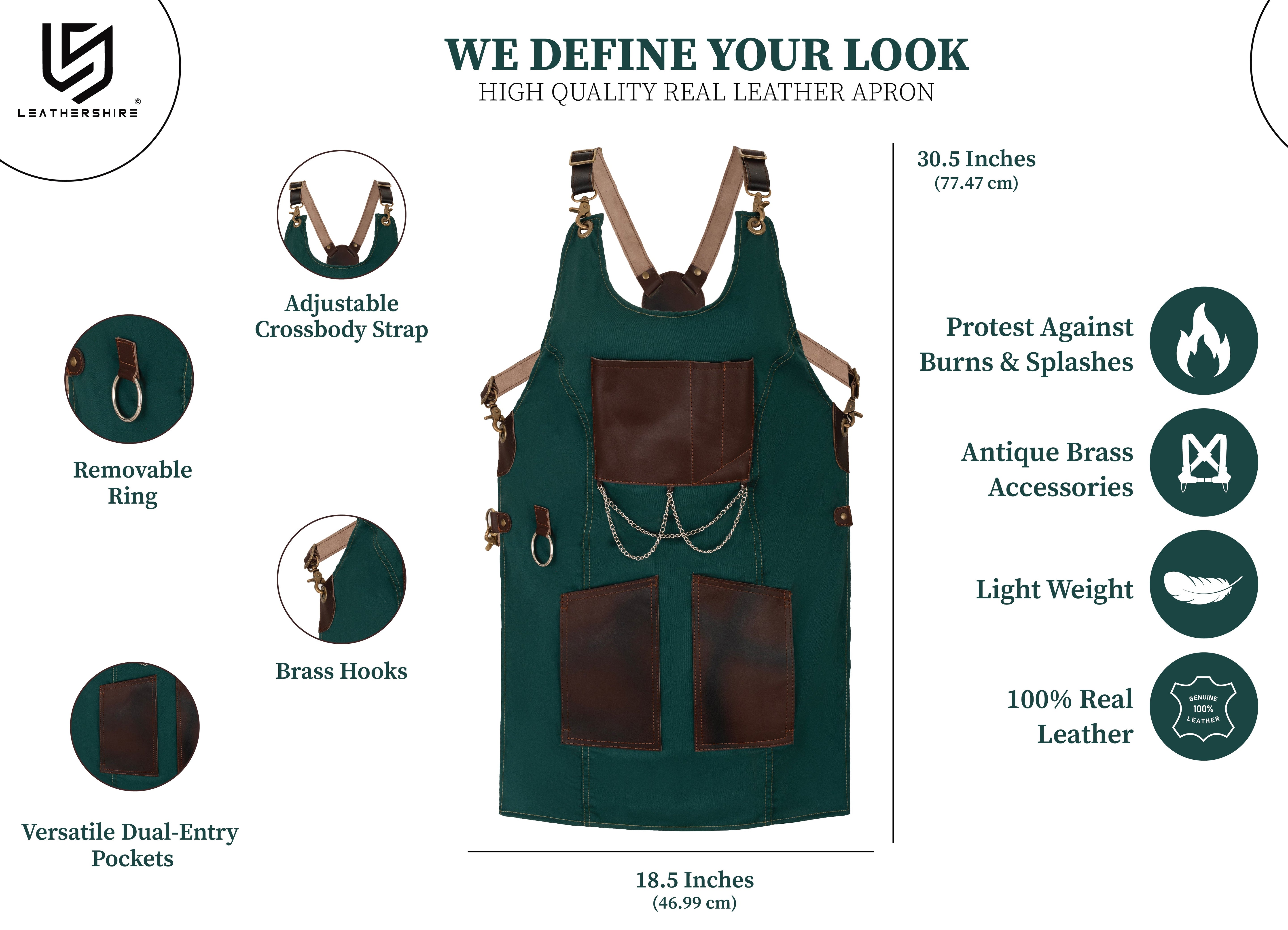 The Montana New Style Irish Green Canvas and Leather Apron