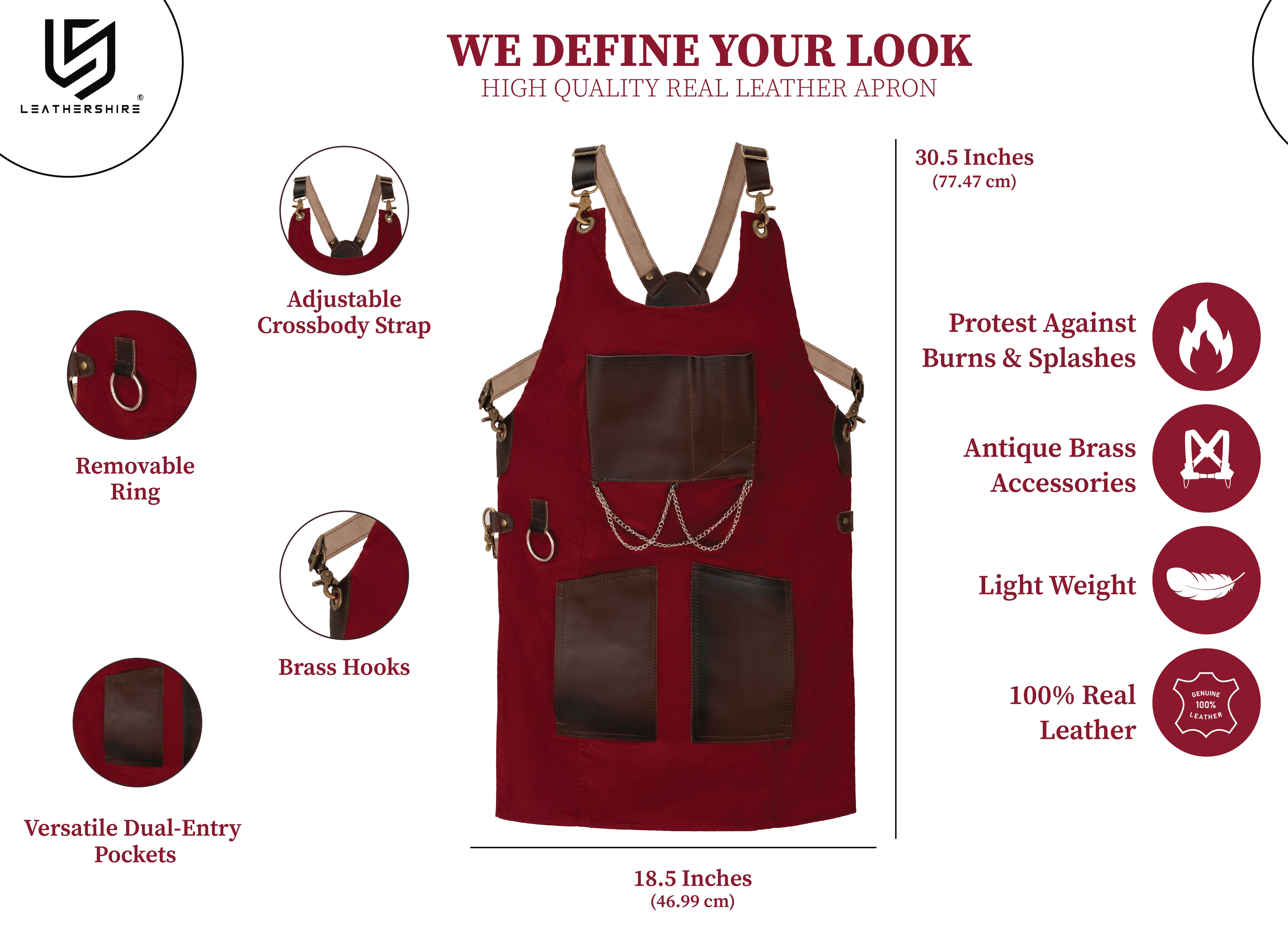 The Montana New Style Maroon Canvas and Leather Apron