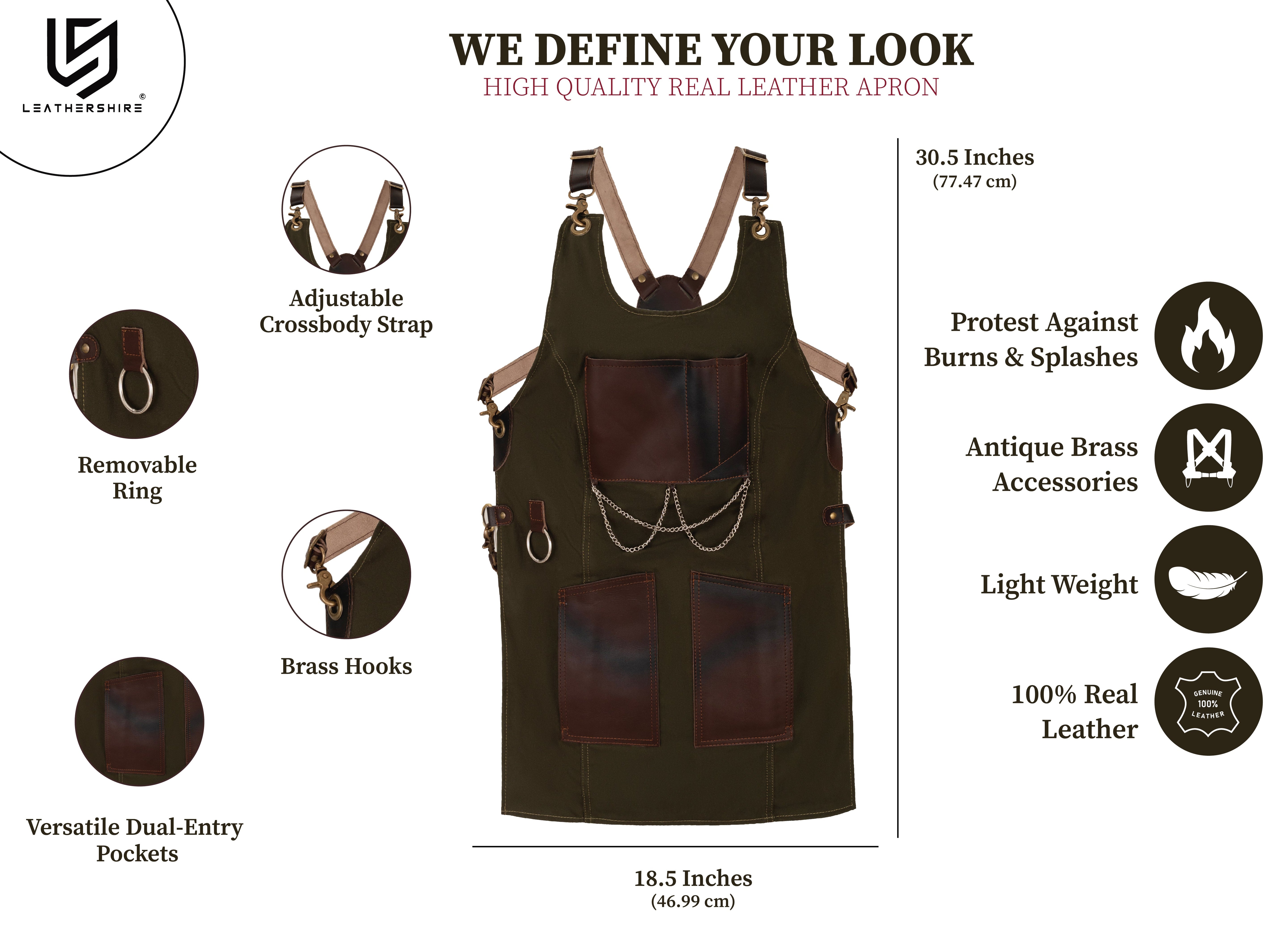 The Montana New Style Green Canvas and Leather Apron