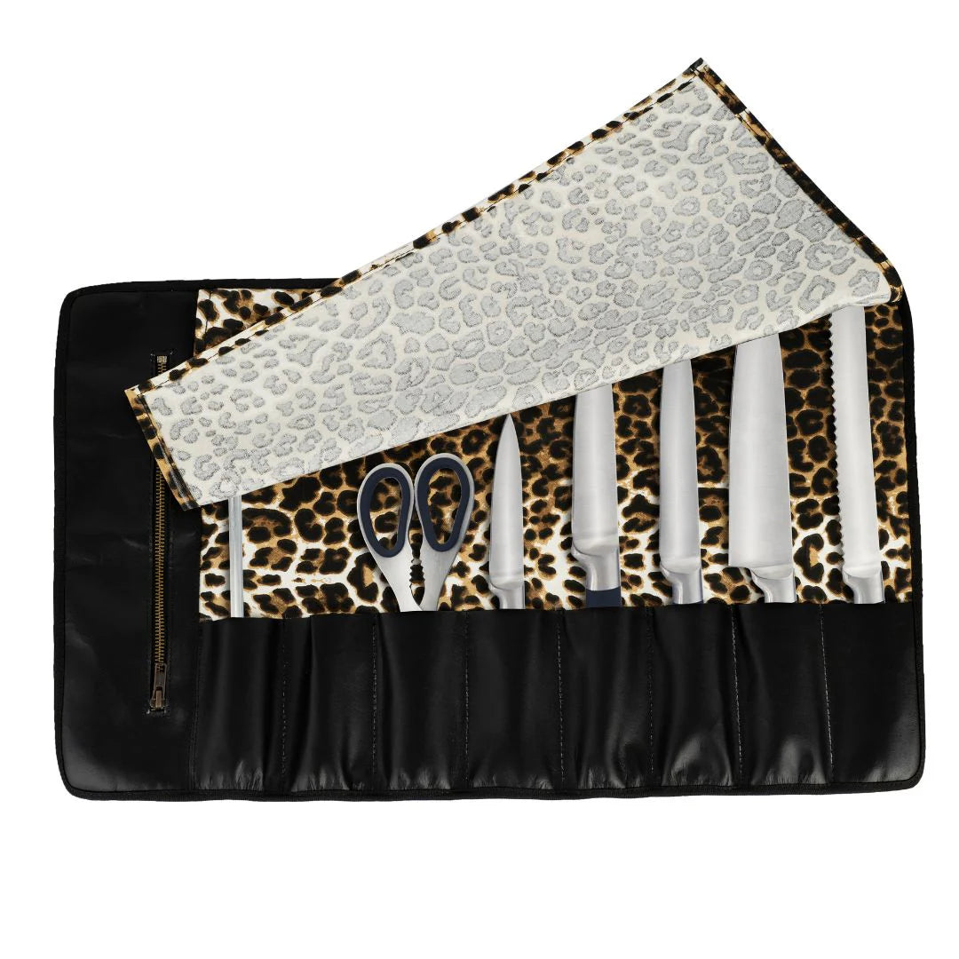 The Leopard Canvas 9 Pocket Knife Roll Chef Roll