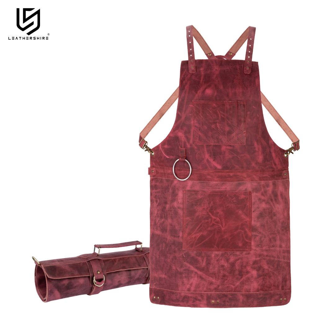 Pink Rose Leather Crossbody apron and Roll Gift Set
