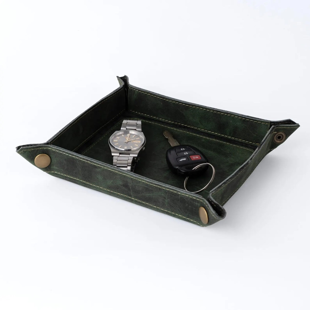 Handmade Full Grain Green crazy Horse Pull Up leather tray