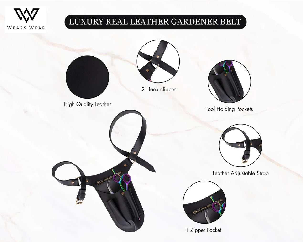 The Essex Black Gardener & Hair Artist Stylish Leather Tool Belt