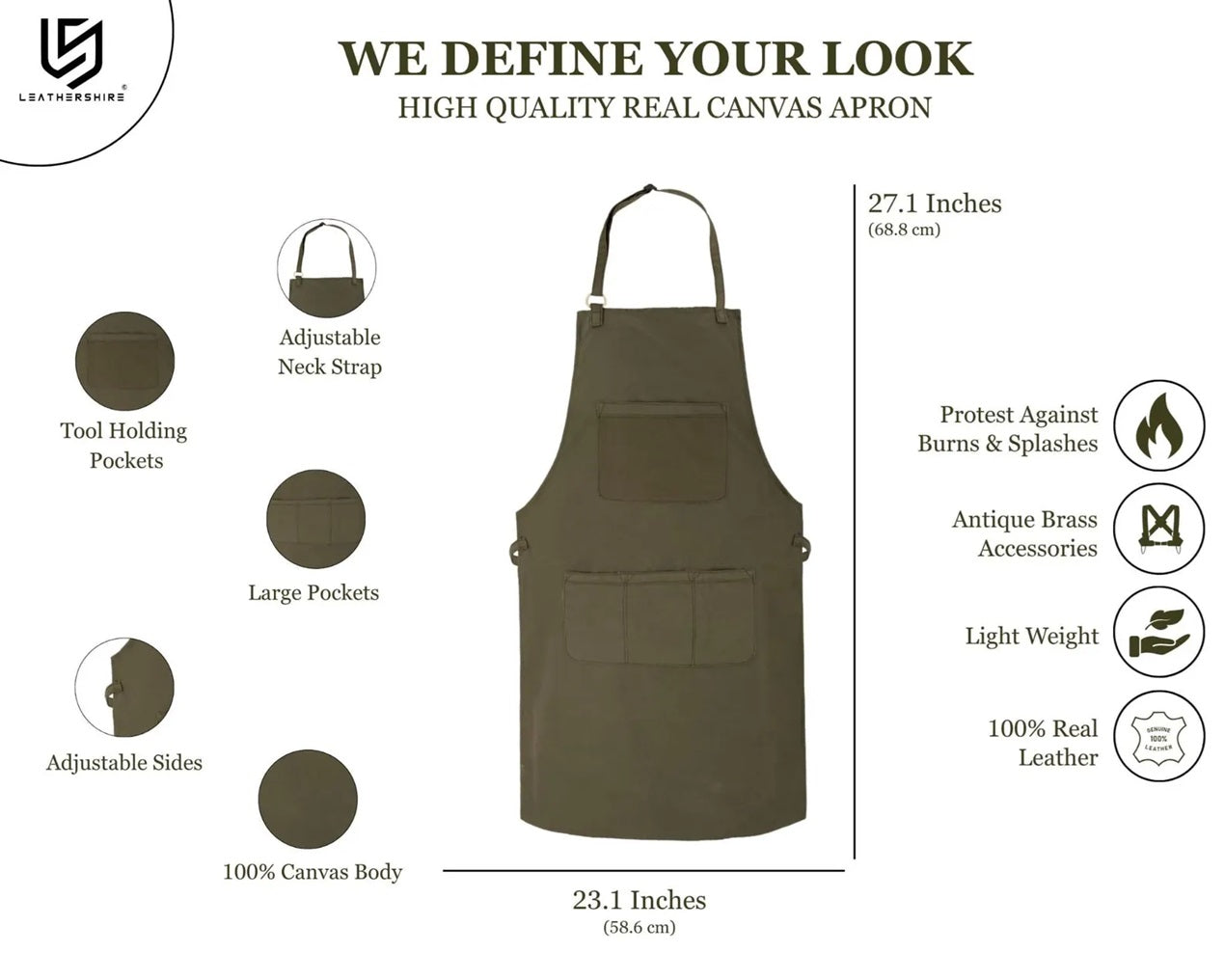 The North Carolina Olive Green Canvas Bib Apron