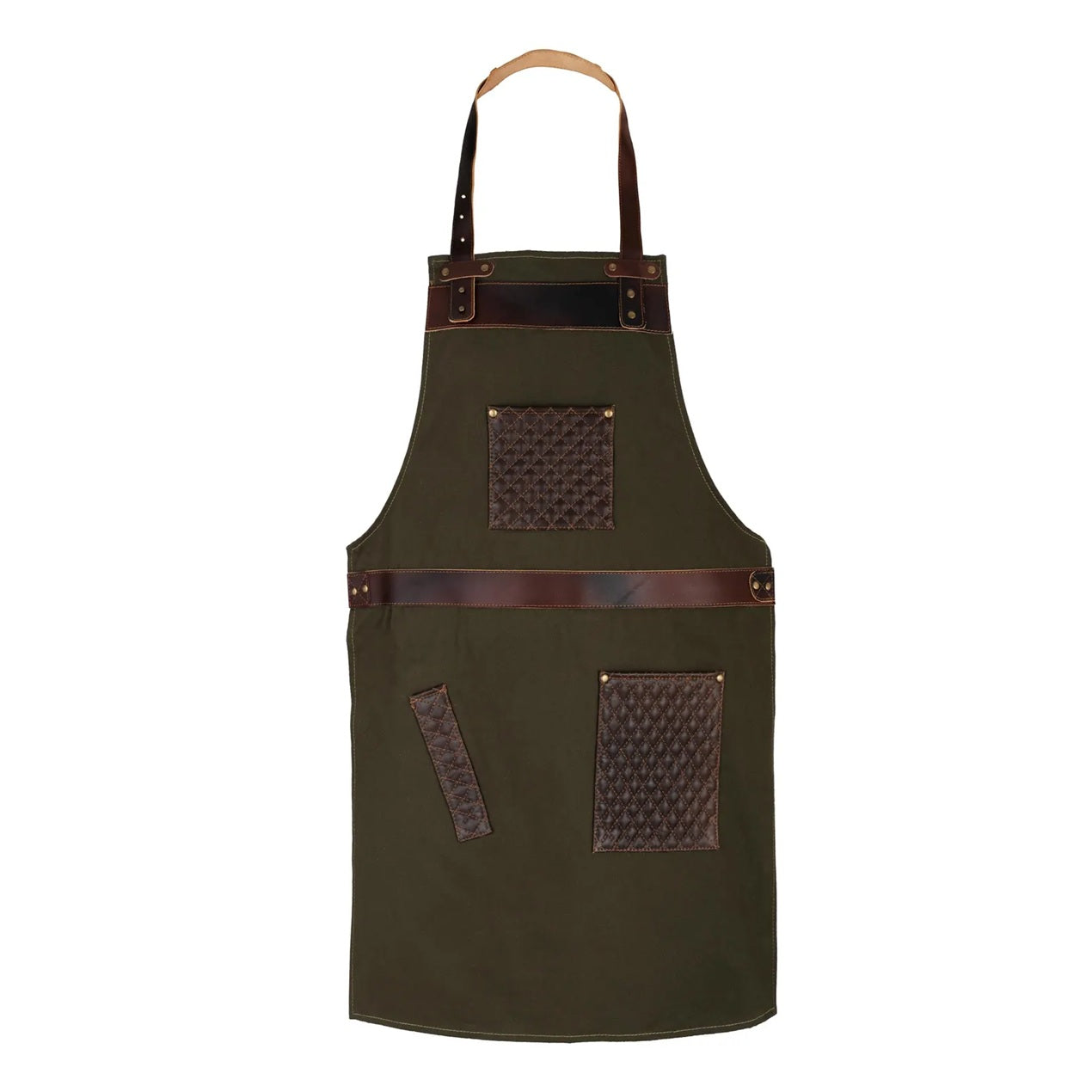 The Rhode Island Canvas Apron with handmade stitching on Leather pockets