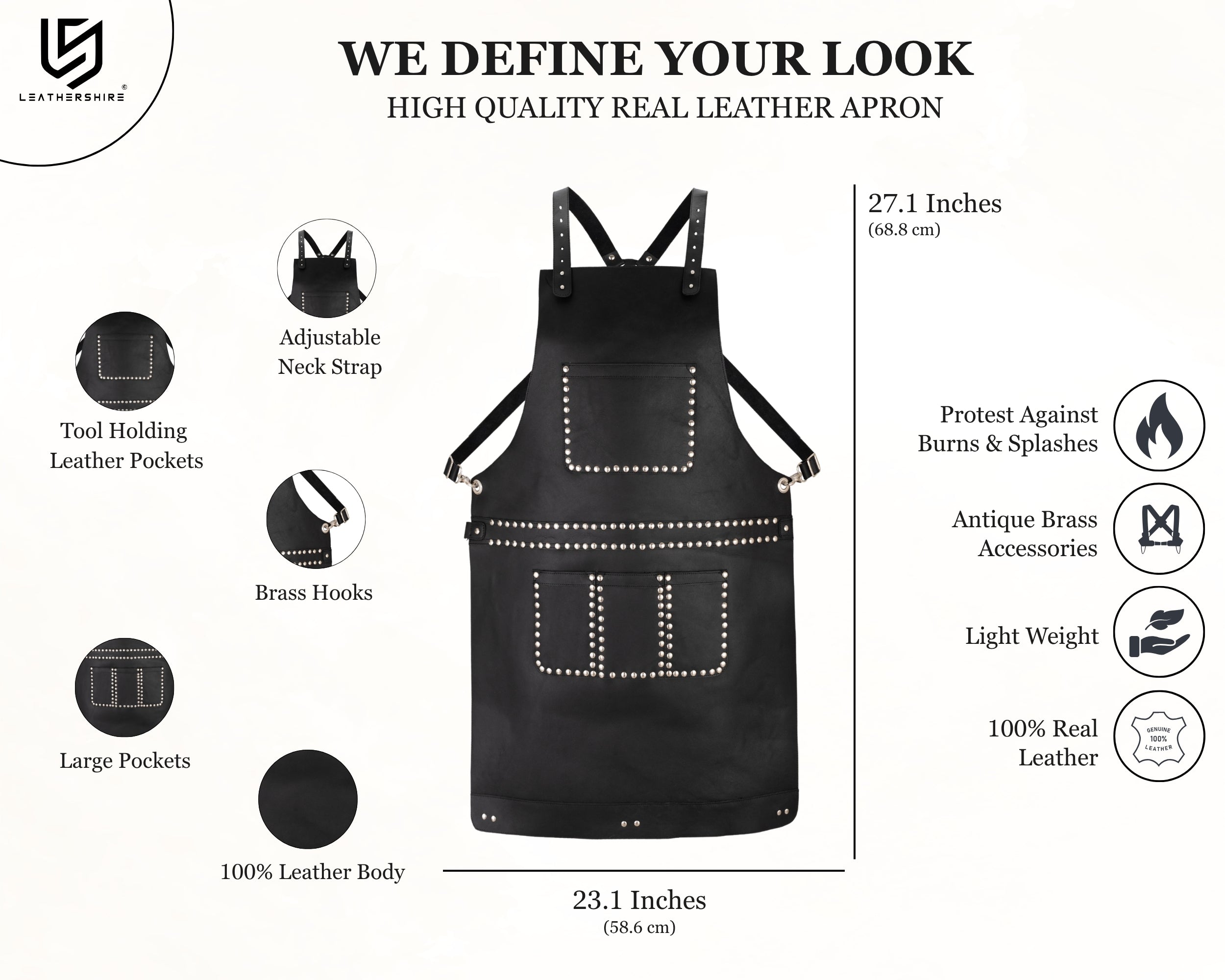 The Kentucky Black Leather Stud Apron