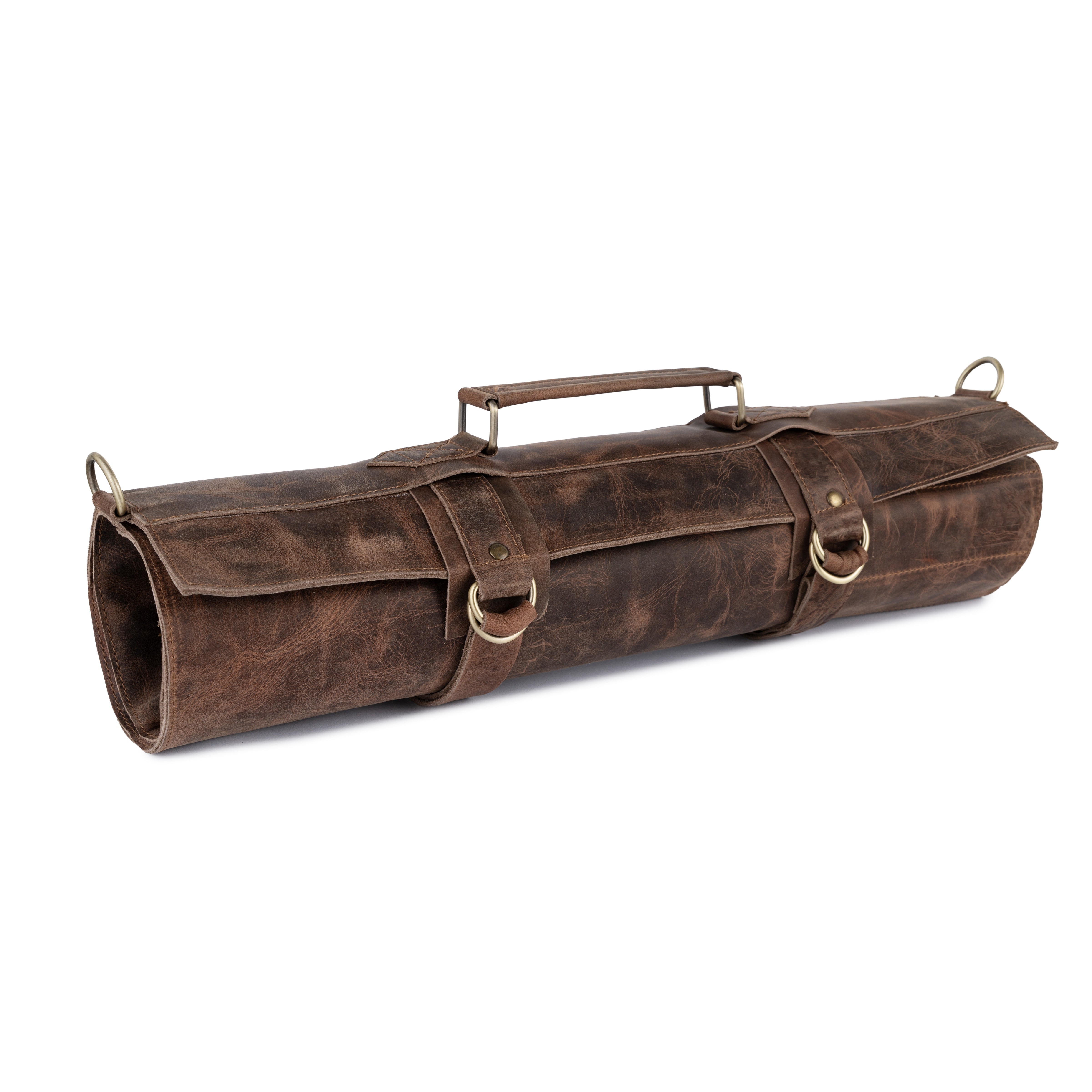 The New Jersey Dark Brown Crazy Horse Pull up Leather Knife roll - Biggy