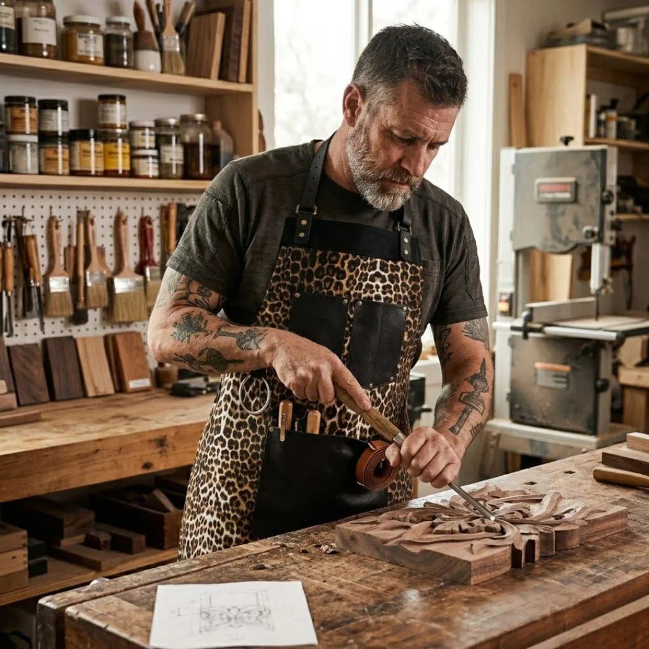 The Northumberland Leopard Print Canvas Apron