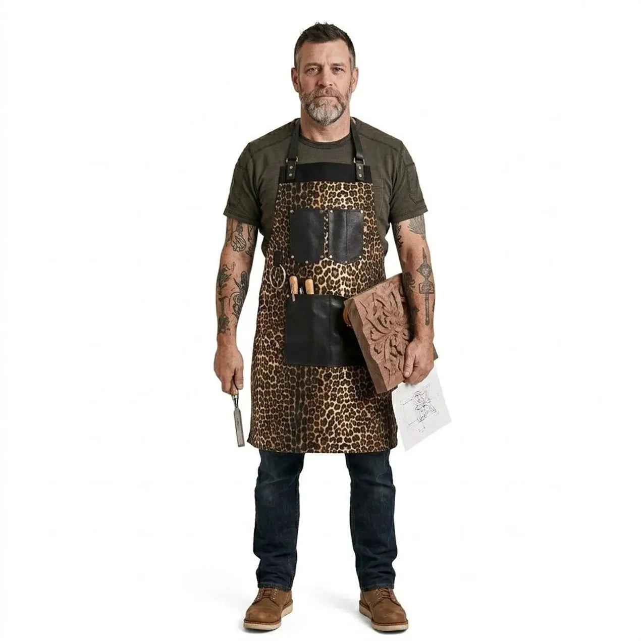 The Northumberland Leopard Print Canvas Apron
