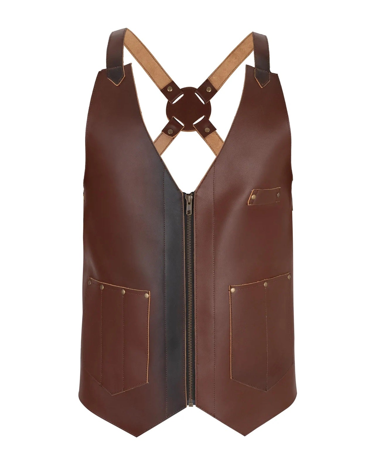 The Essex Tan Brown Leather Vest for Barbers and Bartenders