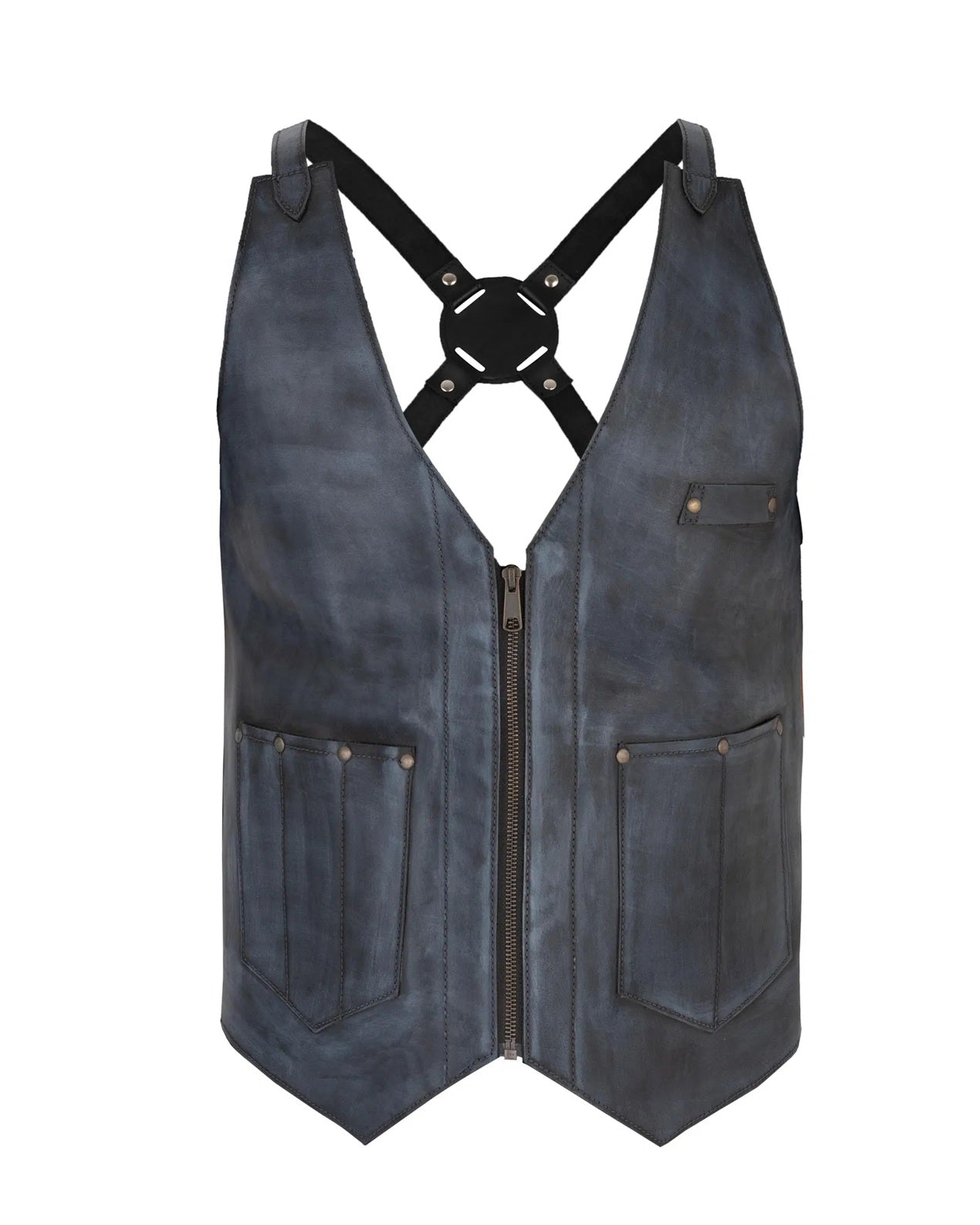 The Essex Waxed Black Leather Vest for Barbers and Bartenders