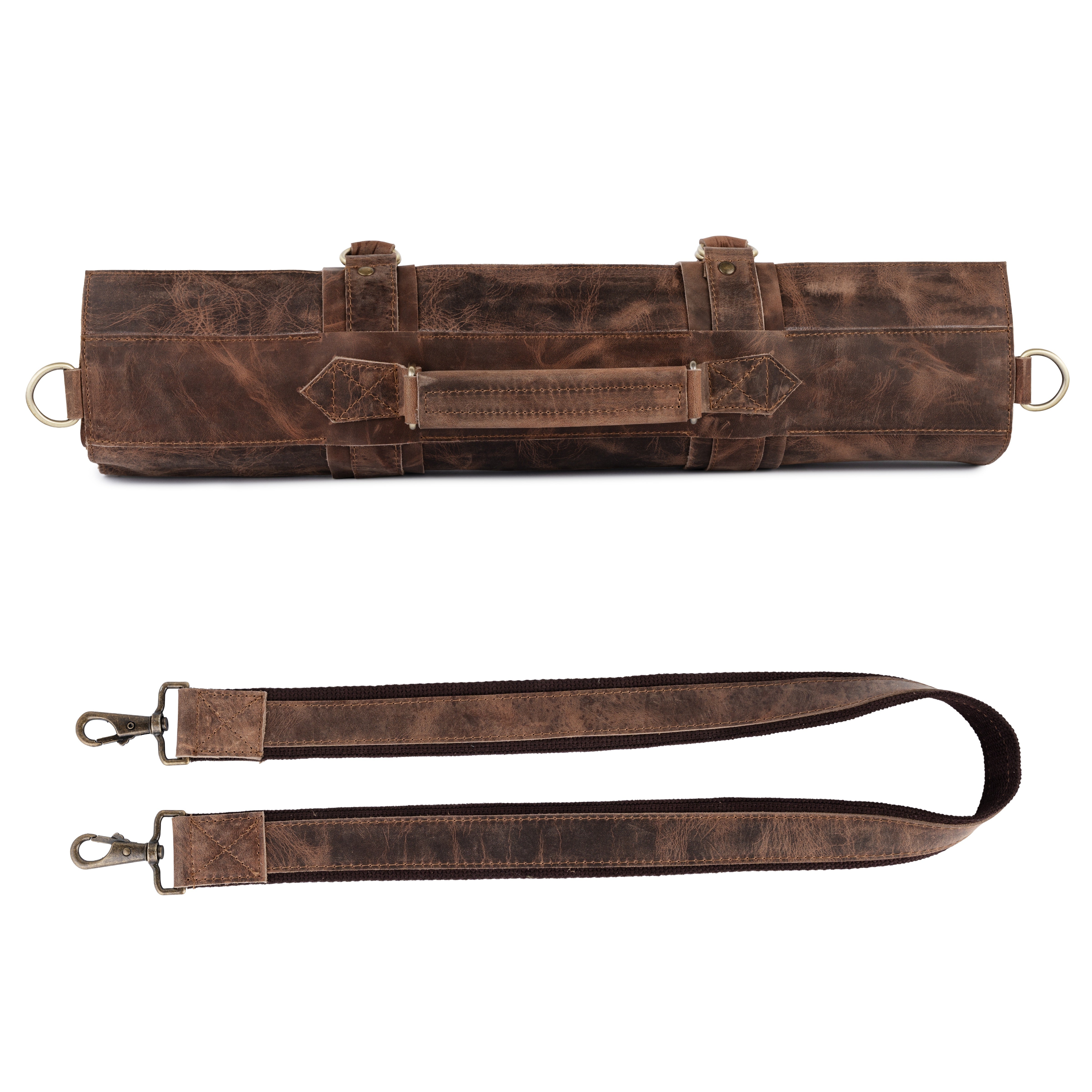 The New Jersey Dark Brown Crazy Horse Pull up Leather Knife roll - Biggy