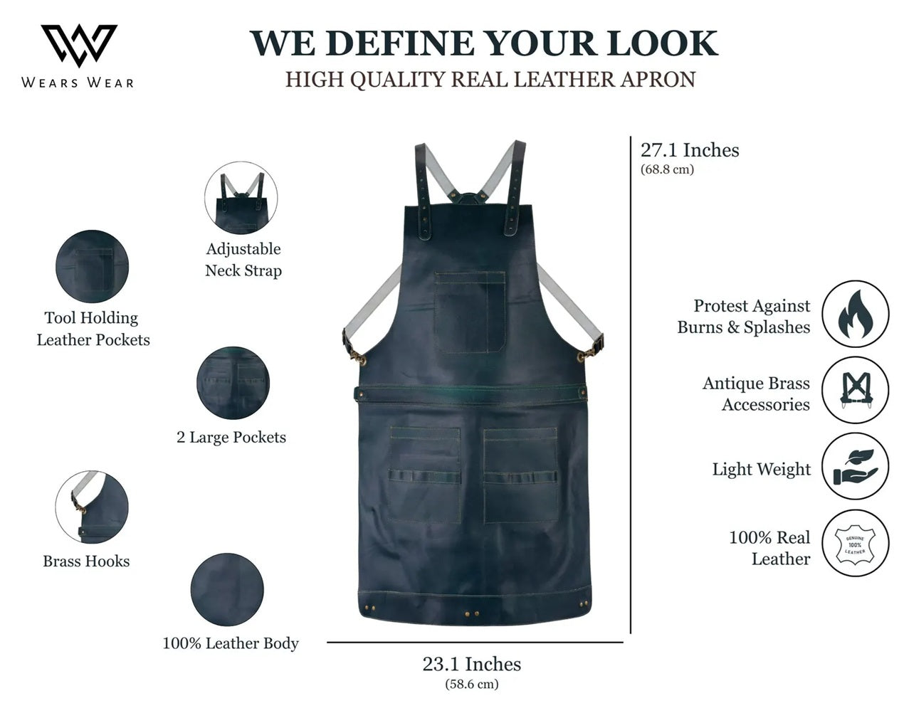 The South Carolina Full Grain Handmade Crossbody Leather apron