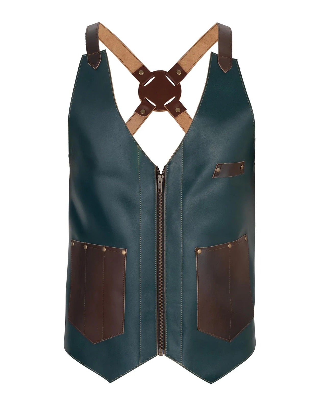 The Essex Green Leather Vest for Barbers and Bartenders