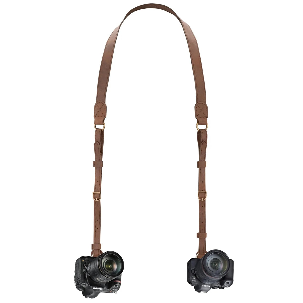 The Bedfordshire Dark Brown Leather Camera Belt A Dual Camera Strap