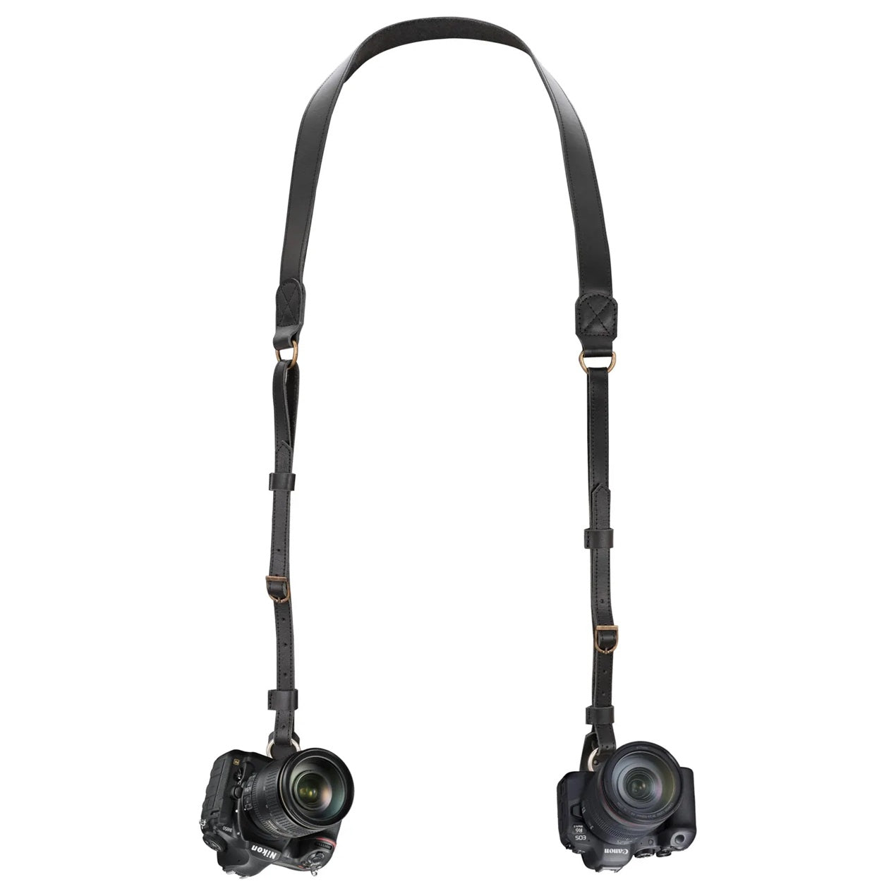 The Bedfordshire Black Leather Camera Belt A Dual Camera Strap