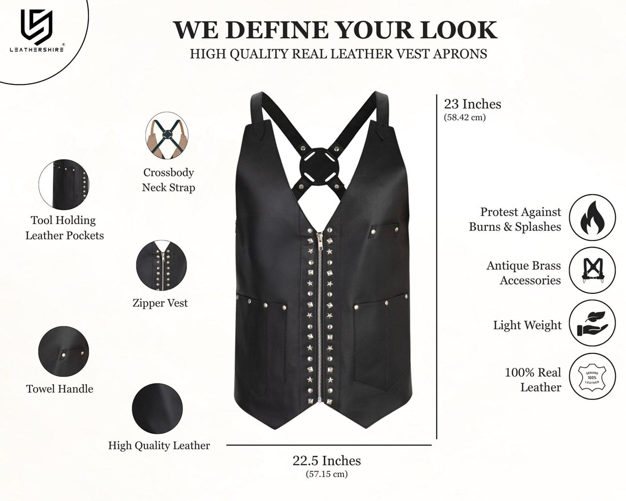 The Essex Stud Black Leather Vest for Barbers and Bartenders