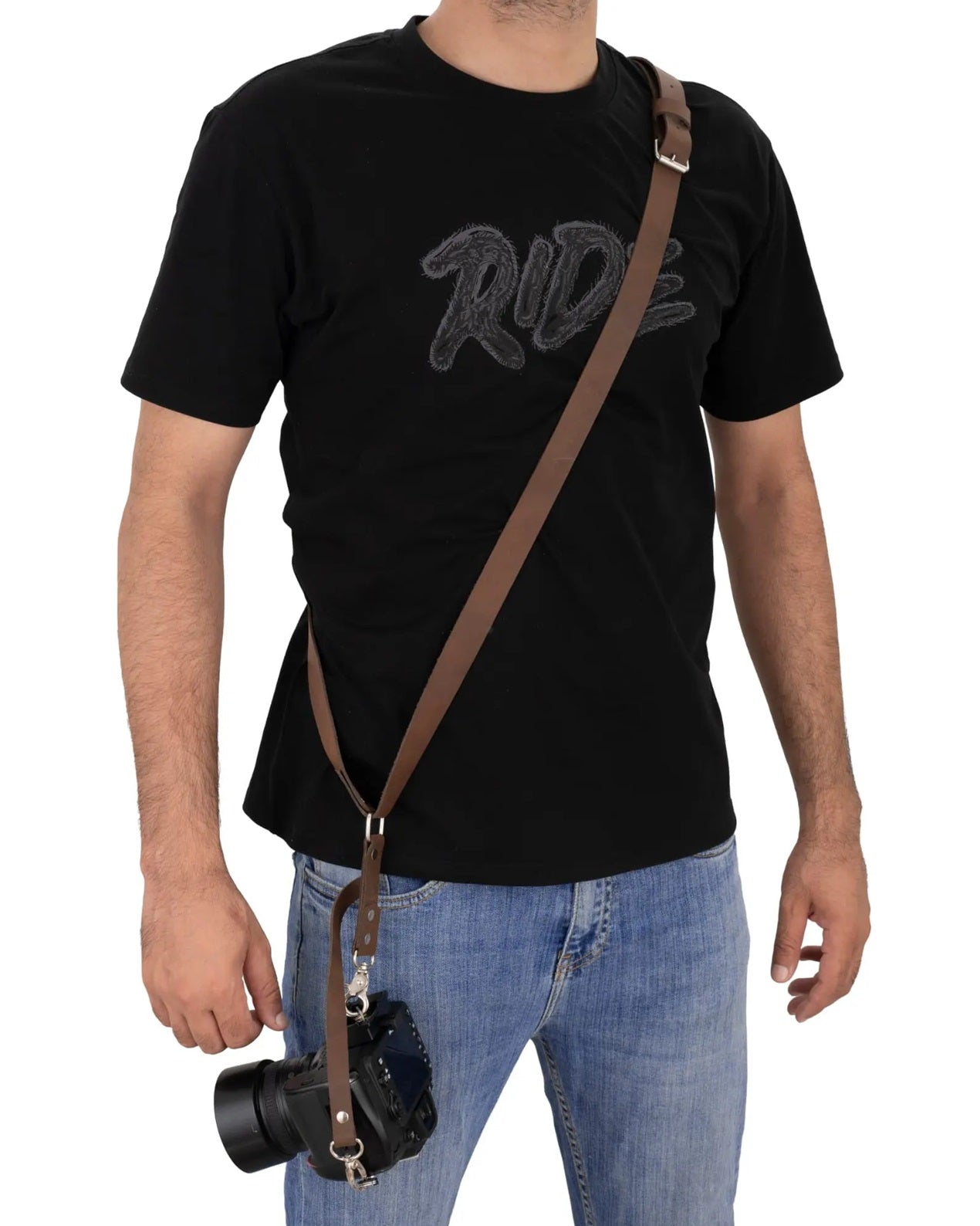 The Bedfordshire Dark Brown Leather Camera Belt B Dual Camera Strap