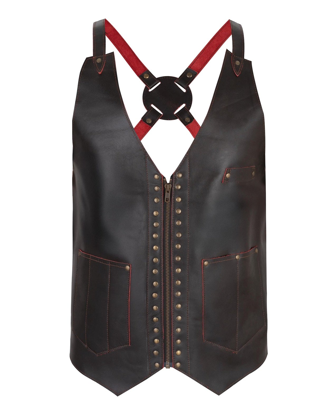 The Essex Chocolate Brown Rivet Leather Vest for Barbers and Bartenders
